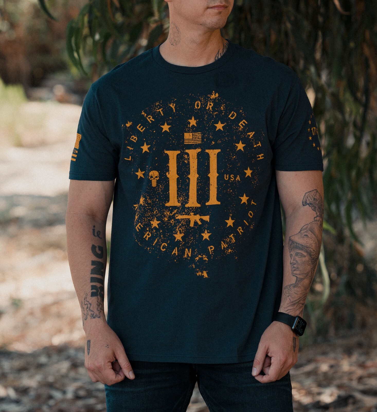 Howitzer Style Men’s T-Shirt PATRIOT Navy Military Grunt MFG S -5XL