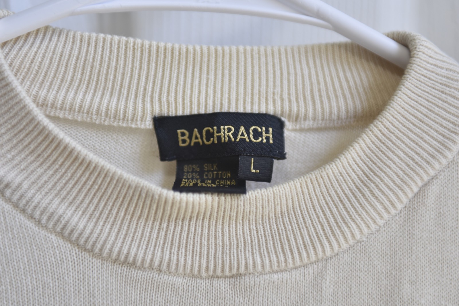 Bachrach Silk Cotton Crewneck T Shirt Cream Size L LSC138