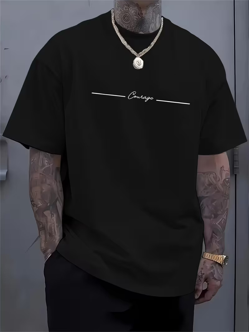 Men’s Trendy Graphic English Print Drop Shoulder T-Shirt