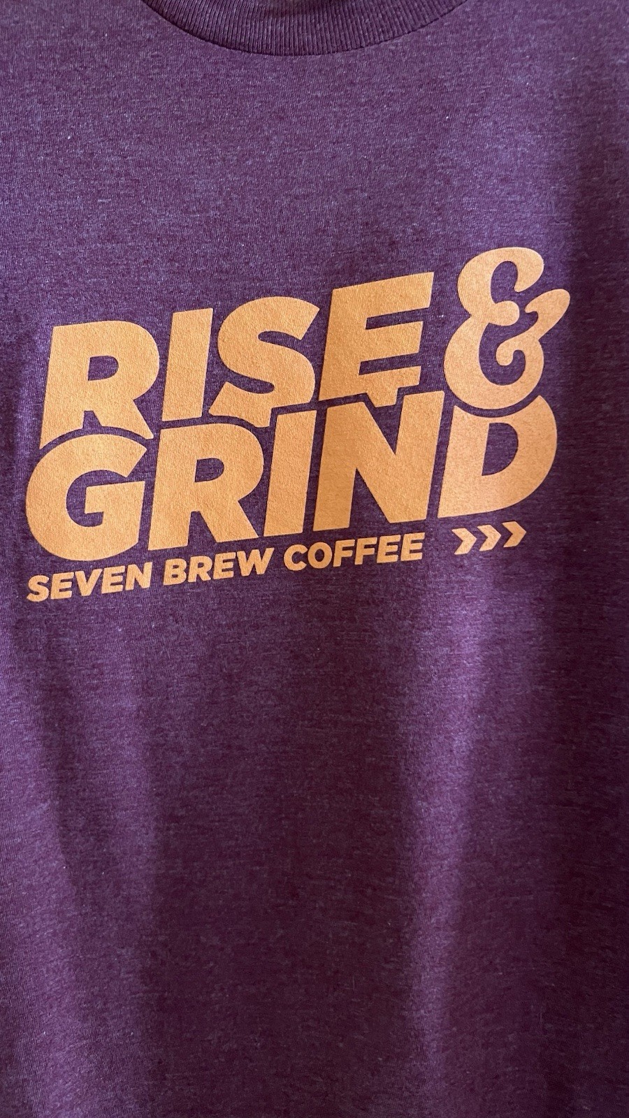 7 Brew Coffee Rise & Grind SM Maroon Orange T-Shirt RARE State Va Hokies TECH VT