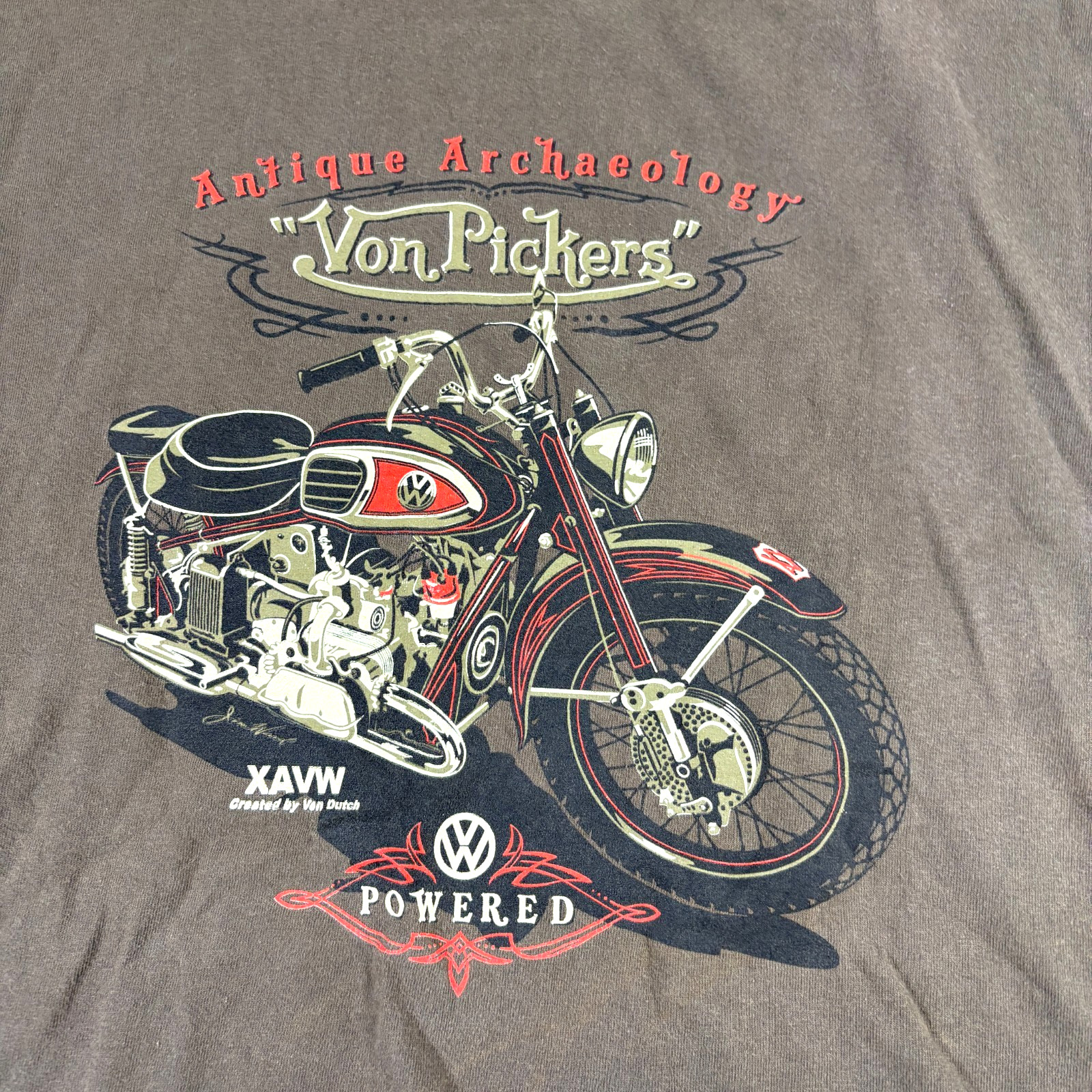 Biker Tshirt 3XL Brown Graphic T Shirt Von Pickers Motorcycle Vintage Grunge Tee