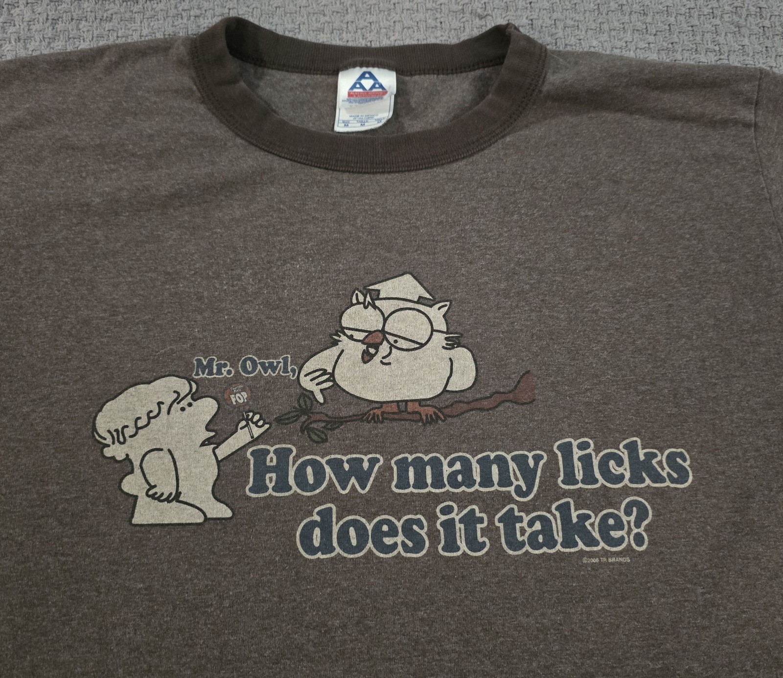 Vintage Ringer OWL How Many Licks Tootsie Pop T-Shirt Size Med Retro