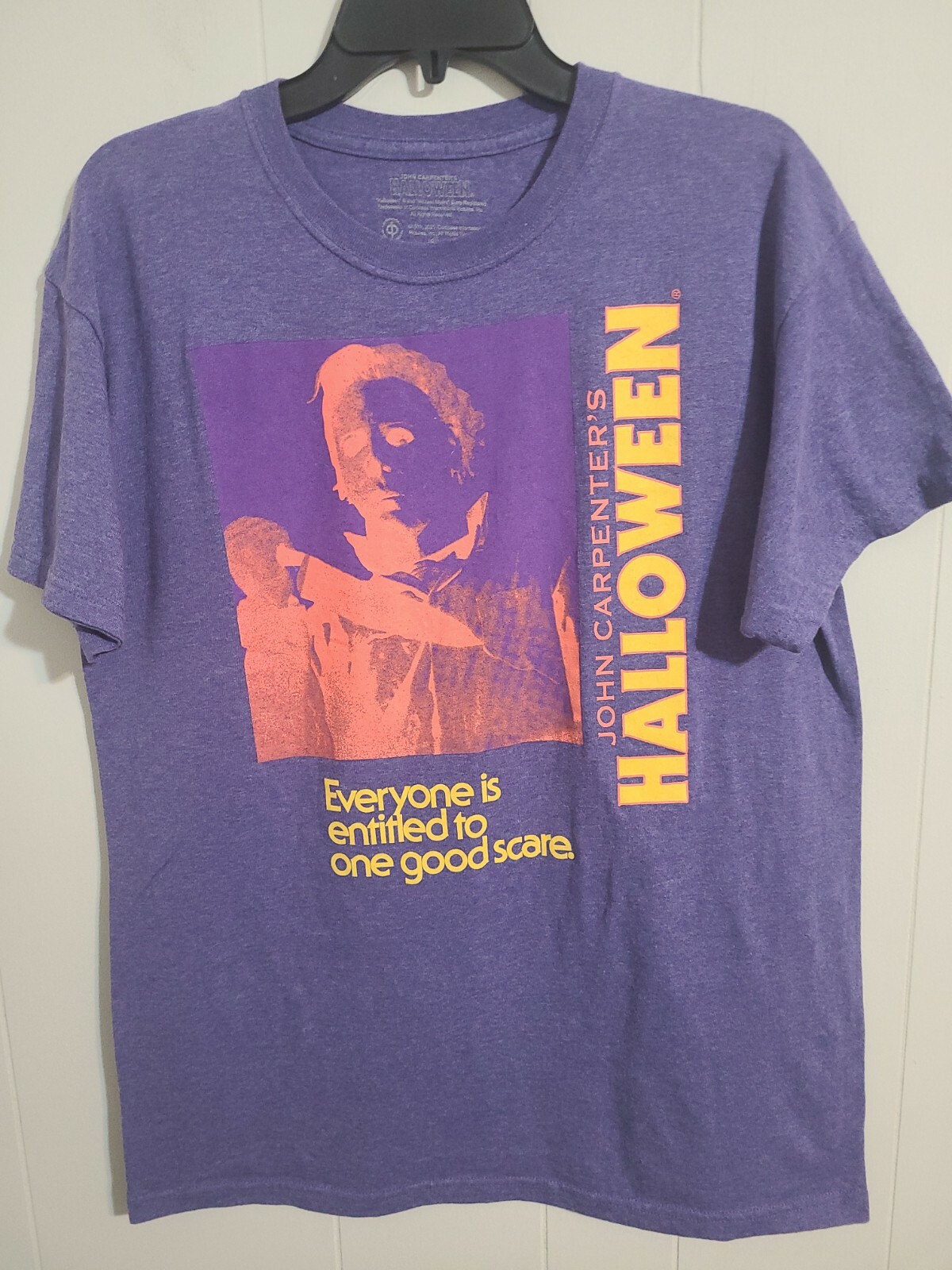 Halloween Michael Myers Medium Mens Purple Graphic Logo Short Sleeve Tshirt