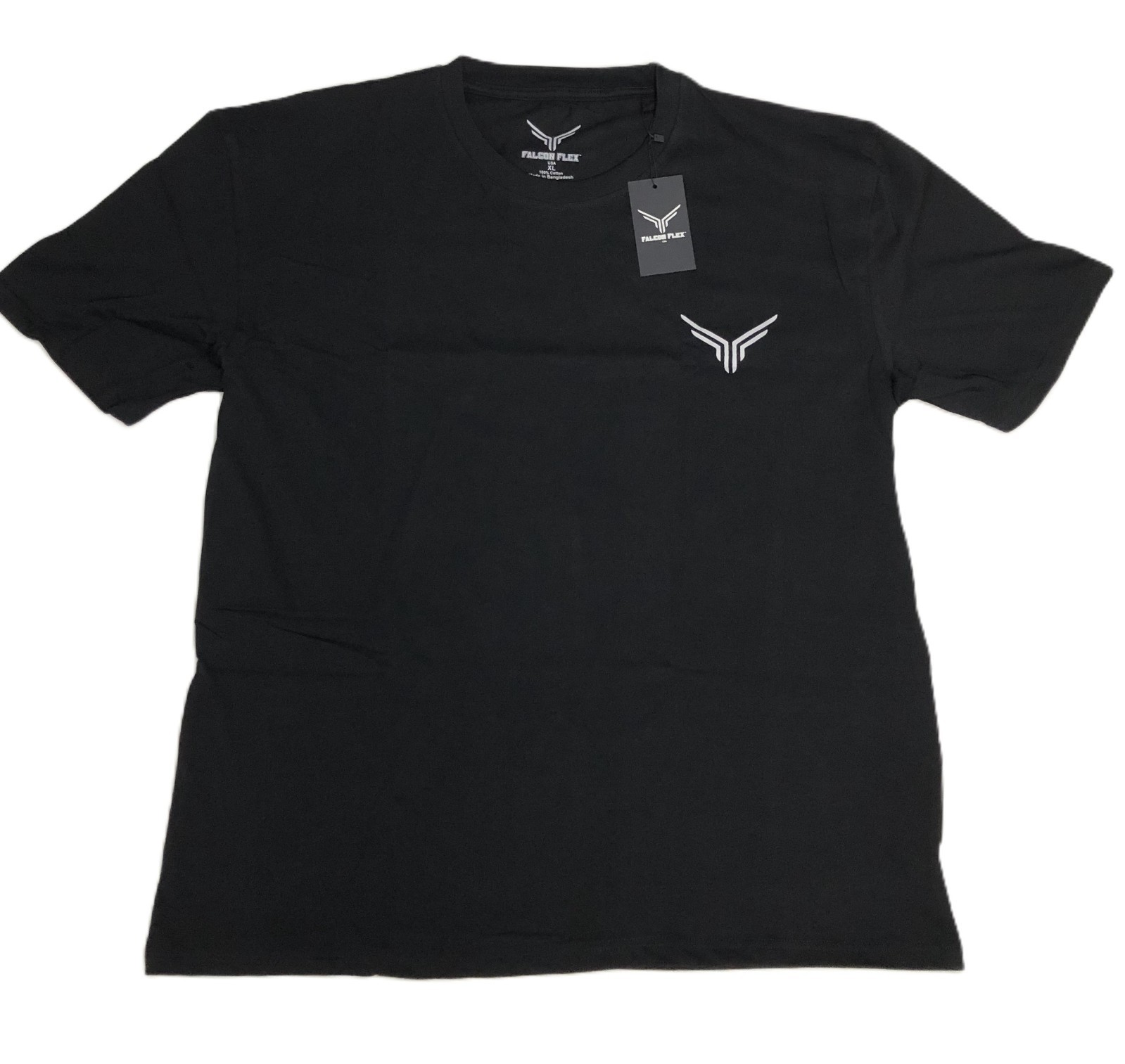 NWT Falcon Flex Men’s XL Black Short Sleeve T Shirt Large Logo On Back Cotton