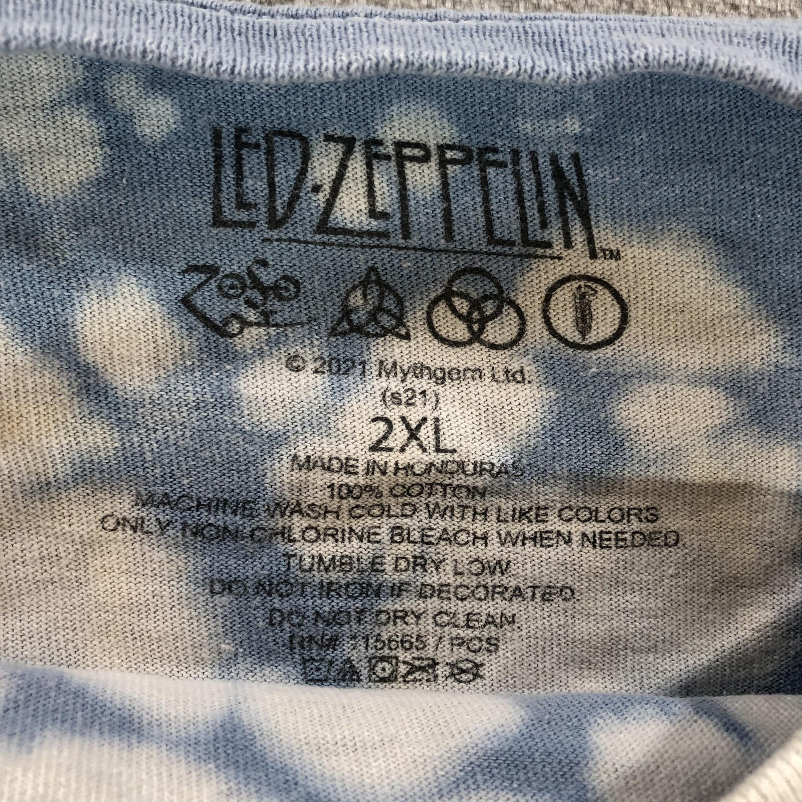 Led Zeppelin Shirt Mens 2XL Blue Tie Dye U.S. Tour 1975 Band Graphic Tee