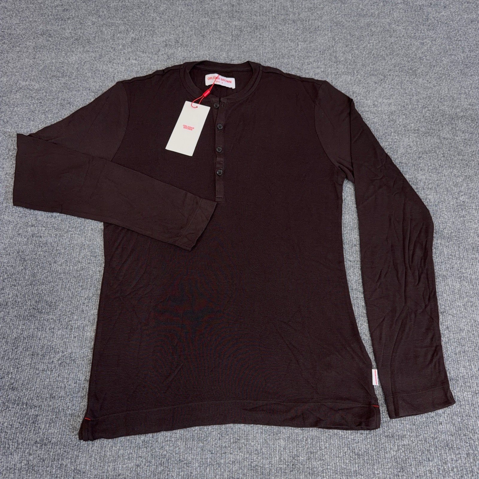 Orlebar Brown Shirt Men Small Truffle Brown Harrison Cashmere Henley T Tee NEW