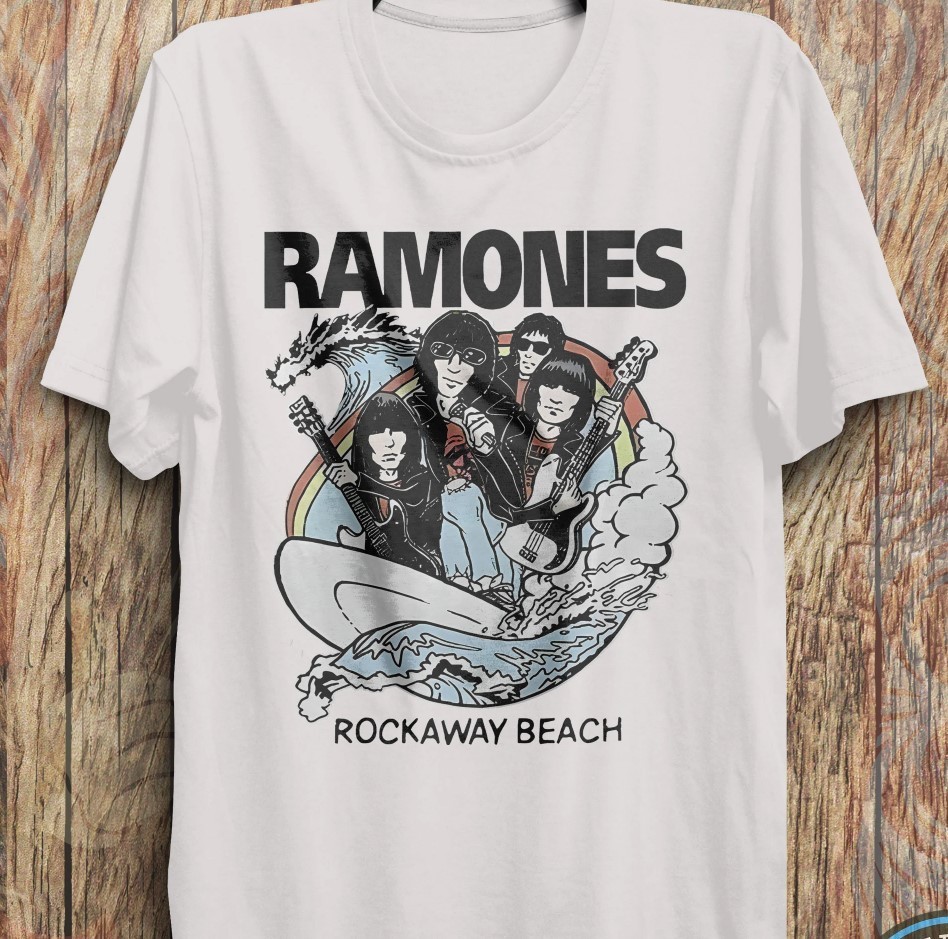 Ramones Rockaway Beach Graphic T-Shirt White Punk Rock Band Tee – T271