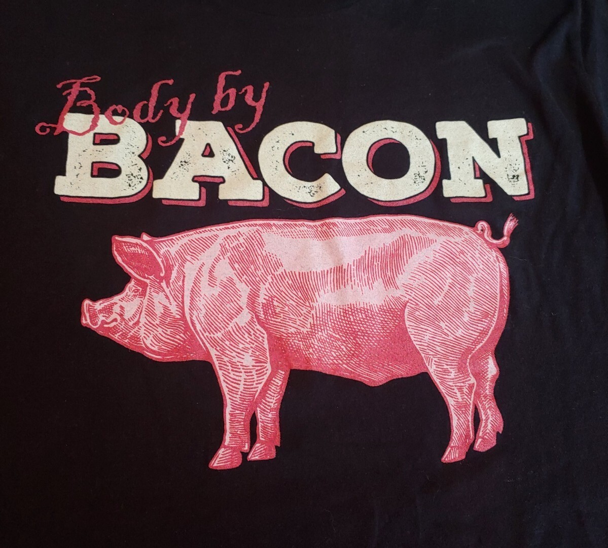 Body by Bacon Mens Graphic Black T-Shirt Size M Short Sleeve Cotton