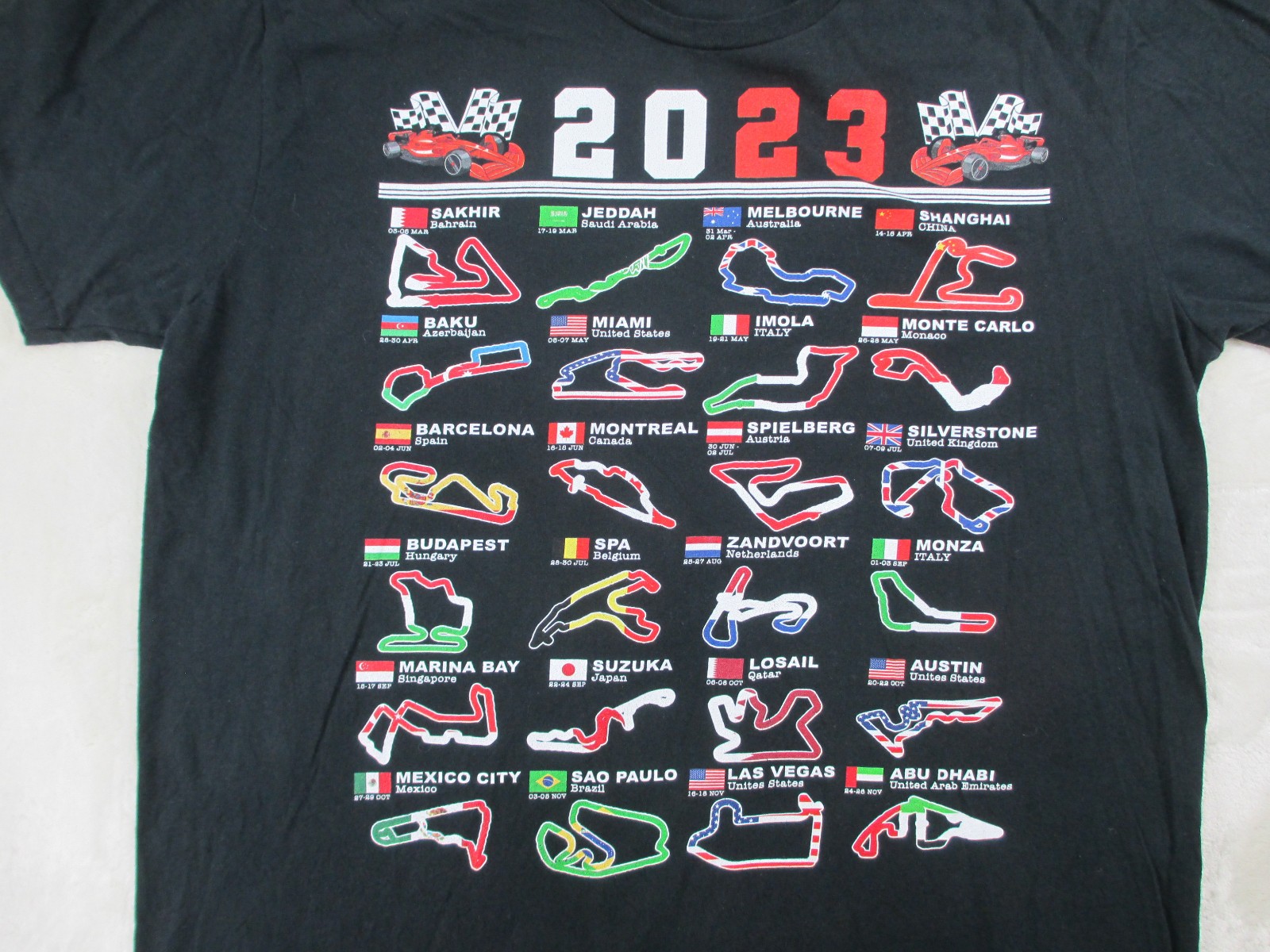 Formula 1 Shirt Mens Extra Large Black Cotton Racing Tracks 2023*