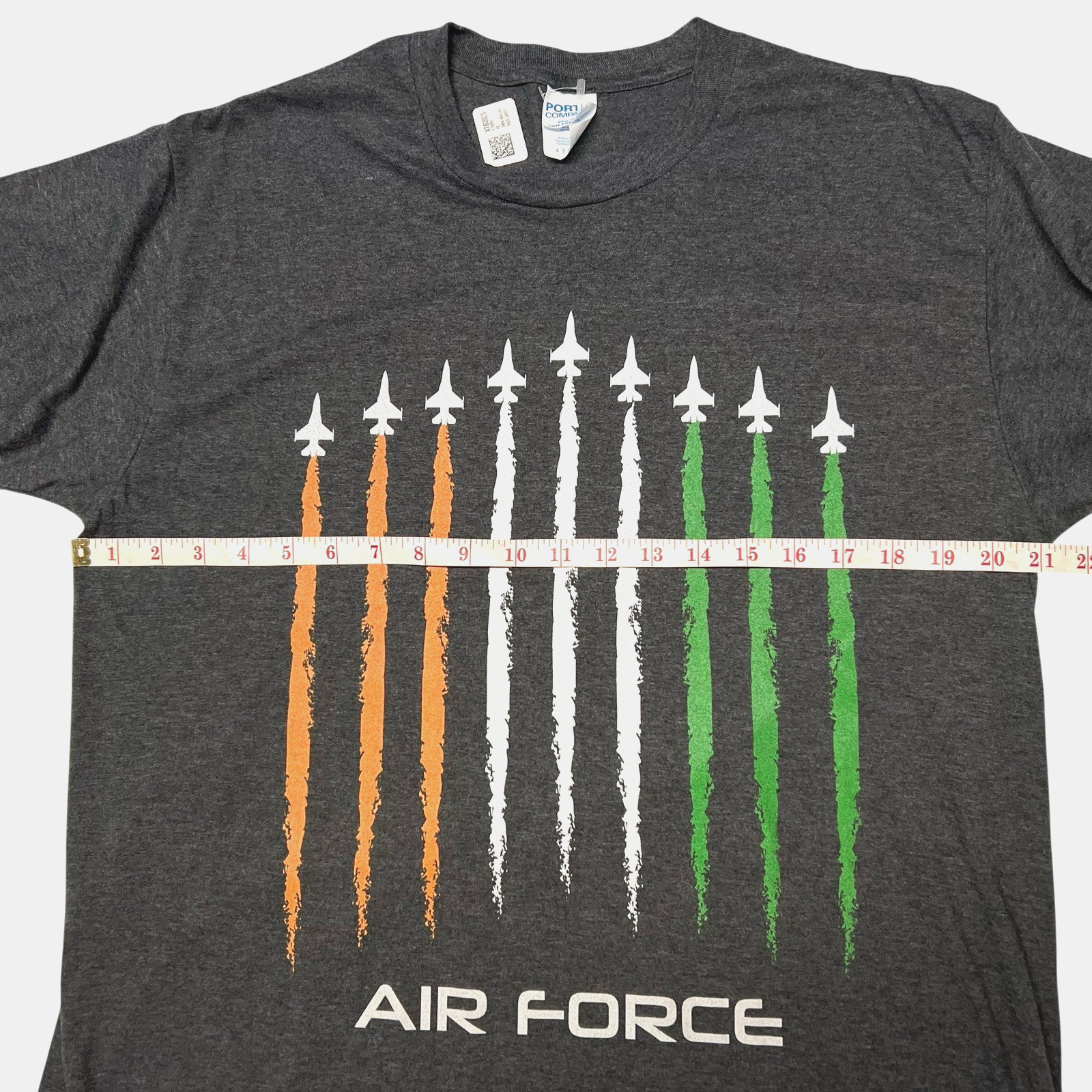 New Port & Company Air Force T Shirt Large Orange White Green India Flag Colors