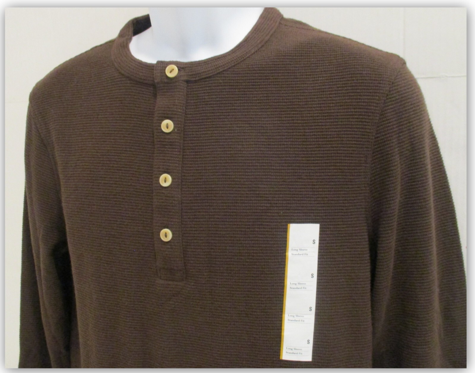 Long Sleeve Textured 4 Button HENLEY Shirts Goodfellow Tan / Brown / Green