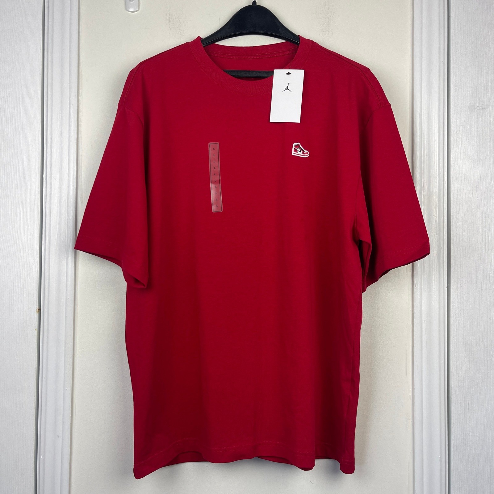 NEW Jordan AJ1 Sneaker Patch Mens L Cotton Short Sleeve T Shirt Red