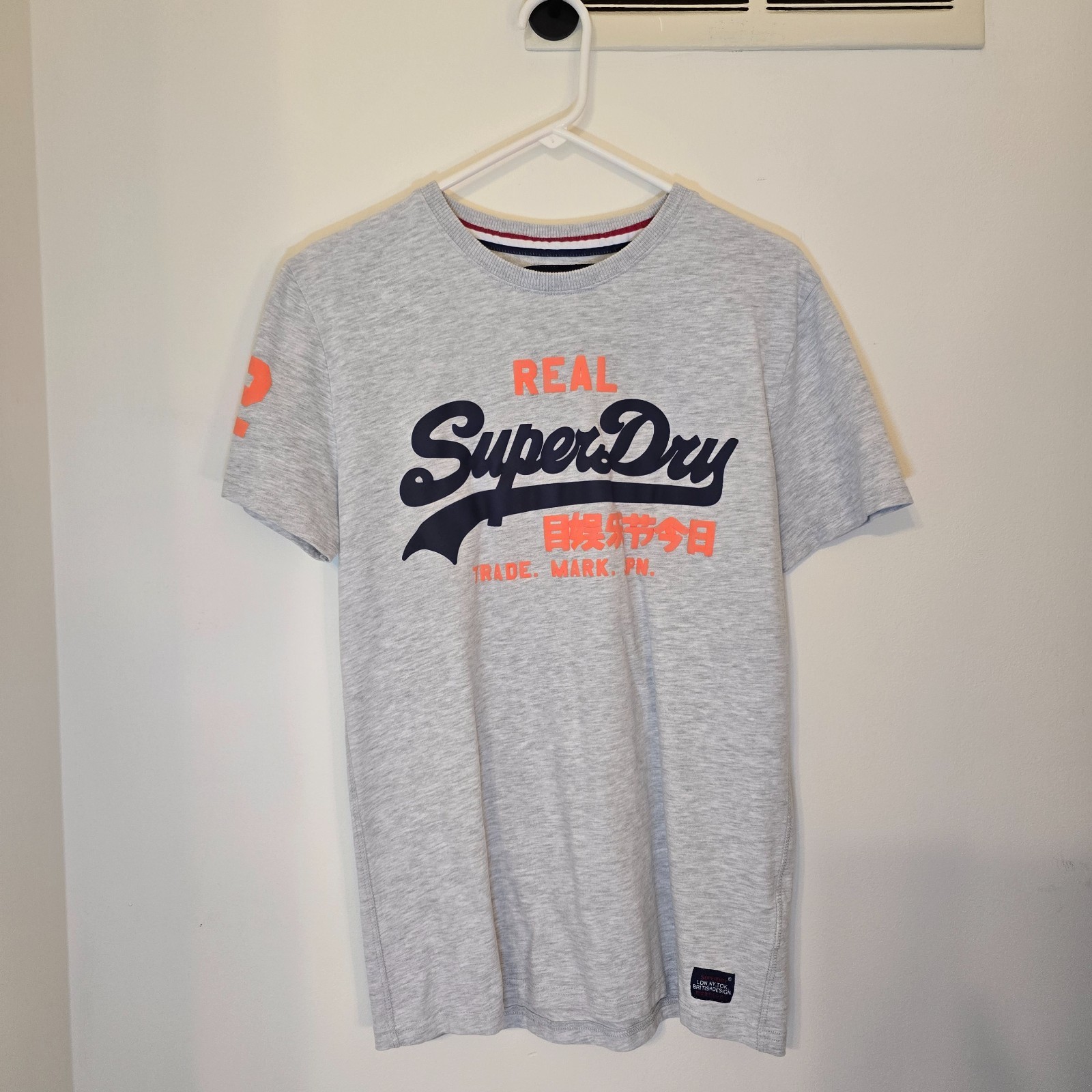 Superdry Premium Black Label Goods T-Shirt Mens Medium Heather Gray Navy Orange