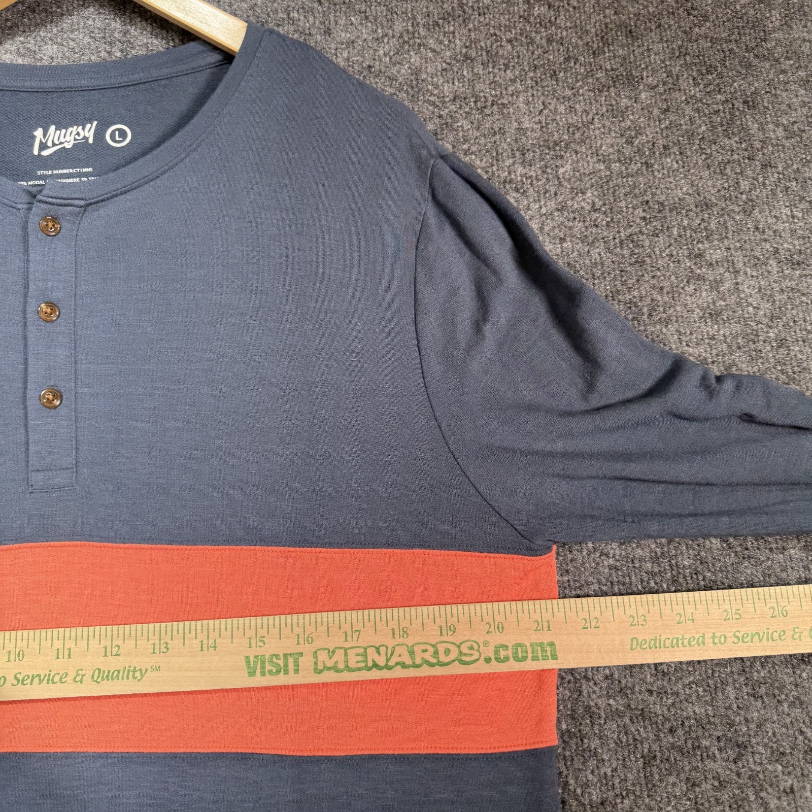 Mugsy Cashtech Henley Shirt Mens Large Blue Stripped Modal Cashmere Stretch Soft