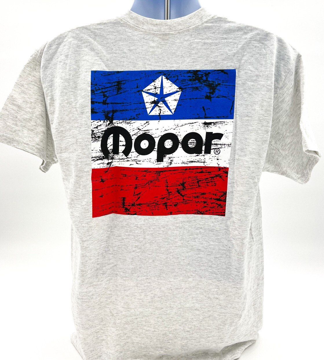 Ash T-Shirt w/ Large Red White & Blue 1972 Mopar Logo / Emblem (Licensed)