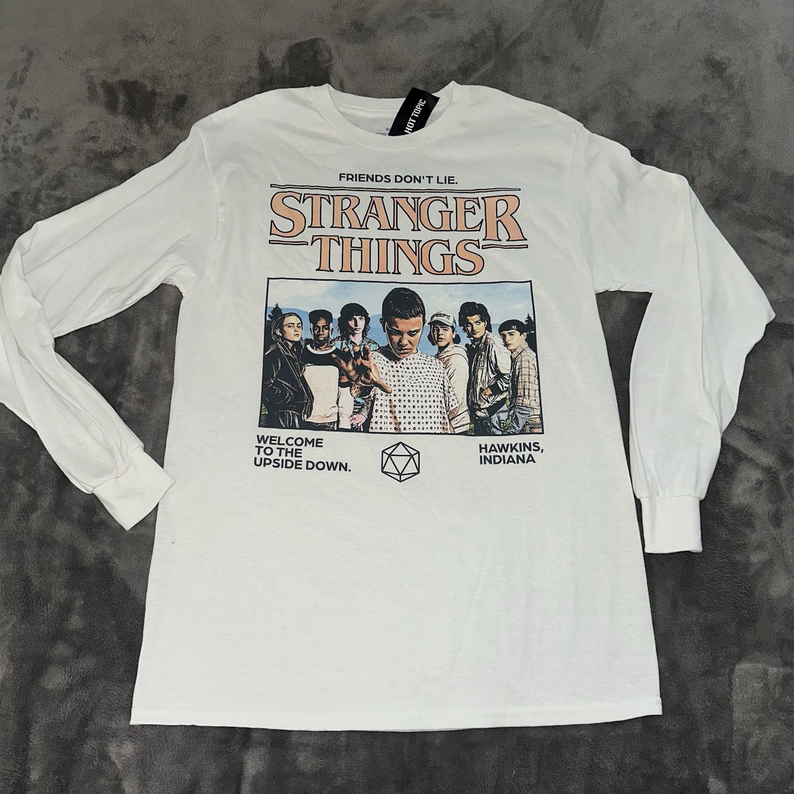 NWT Stranger Things Shirt Mens Sz M White Long Sleeve Hot Topic Hawkins Indiana