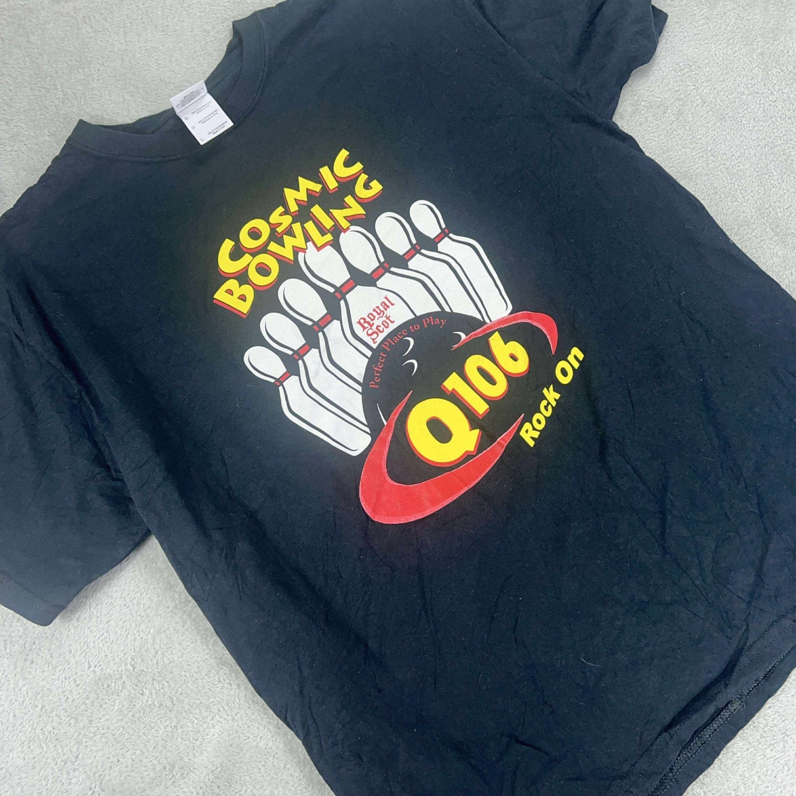 Gildan Cosmic Bowling T-Shirt Royal Scot Q106 Rock On Graphic Tee L