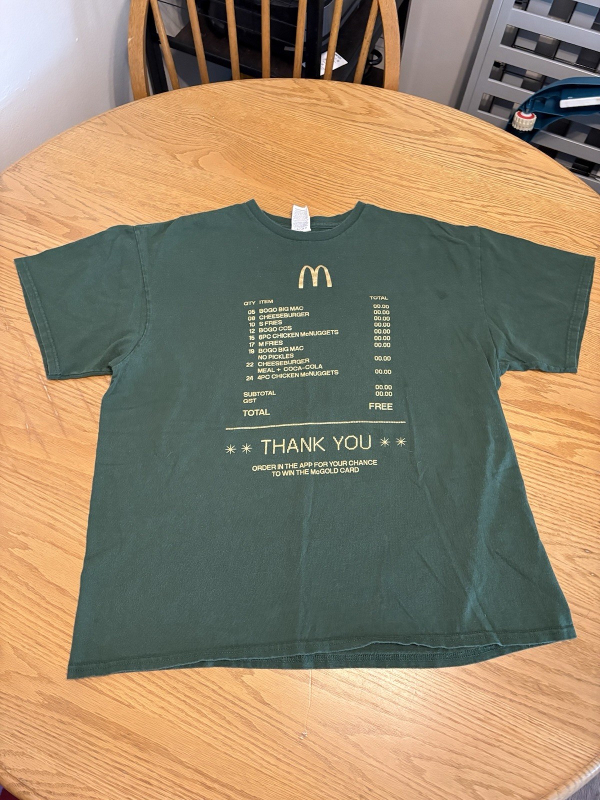 McDonald’s McGold Card Receipt Thank You Employee T-Shirt Green – Size Mens XL