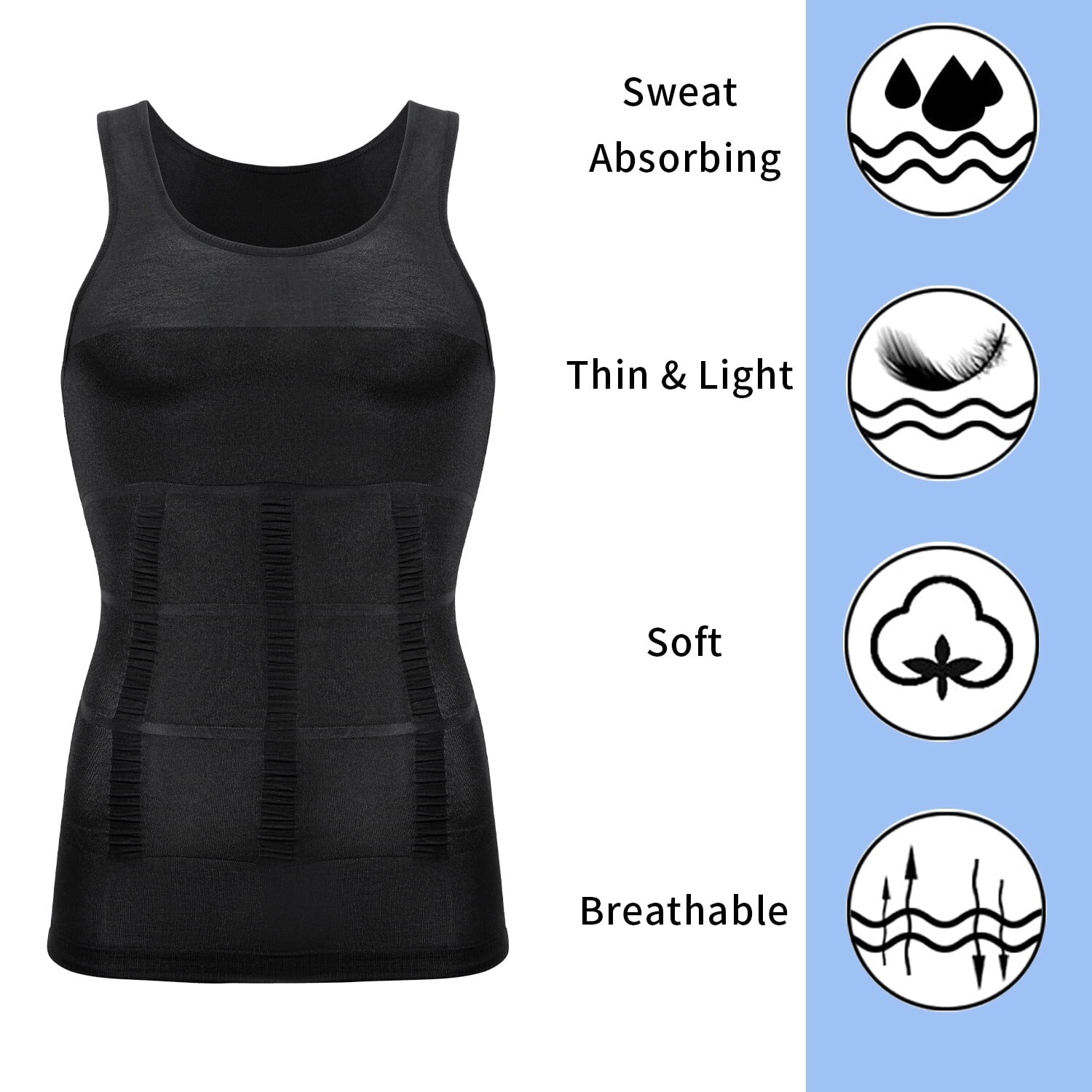 3 Pack Men Compression Shirts Slimming Body Shaper Vest Tummy Control Shapewear