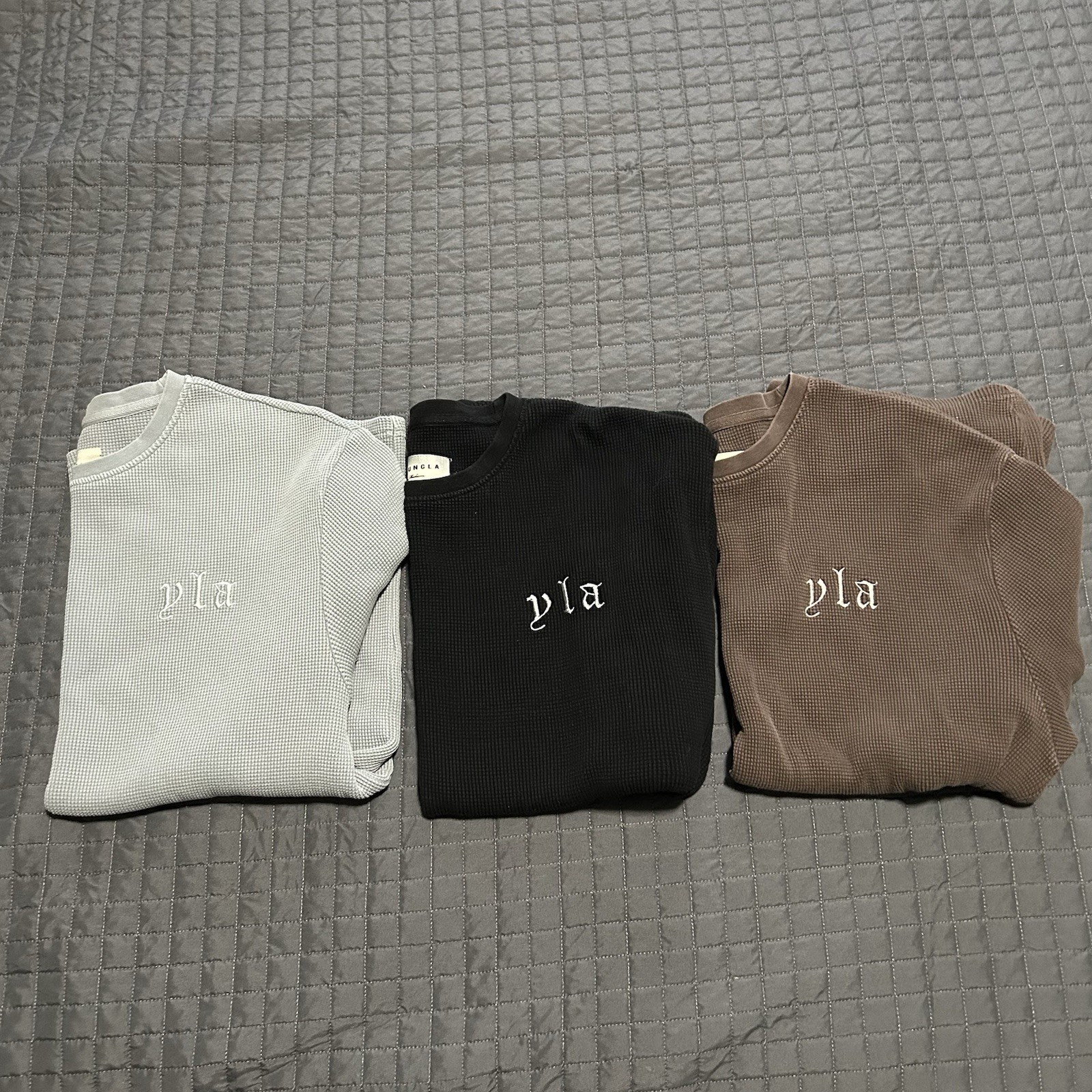 YoungLA Men’s Waffle Knit T-Shirt Lot of 3 Black, Grey and Brown Size Medium