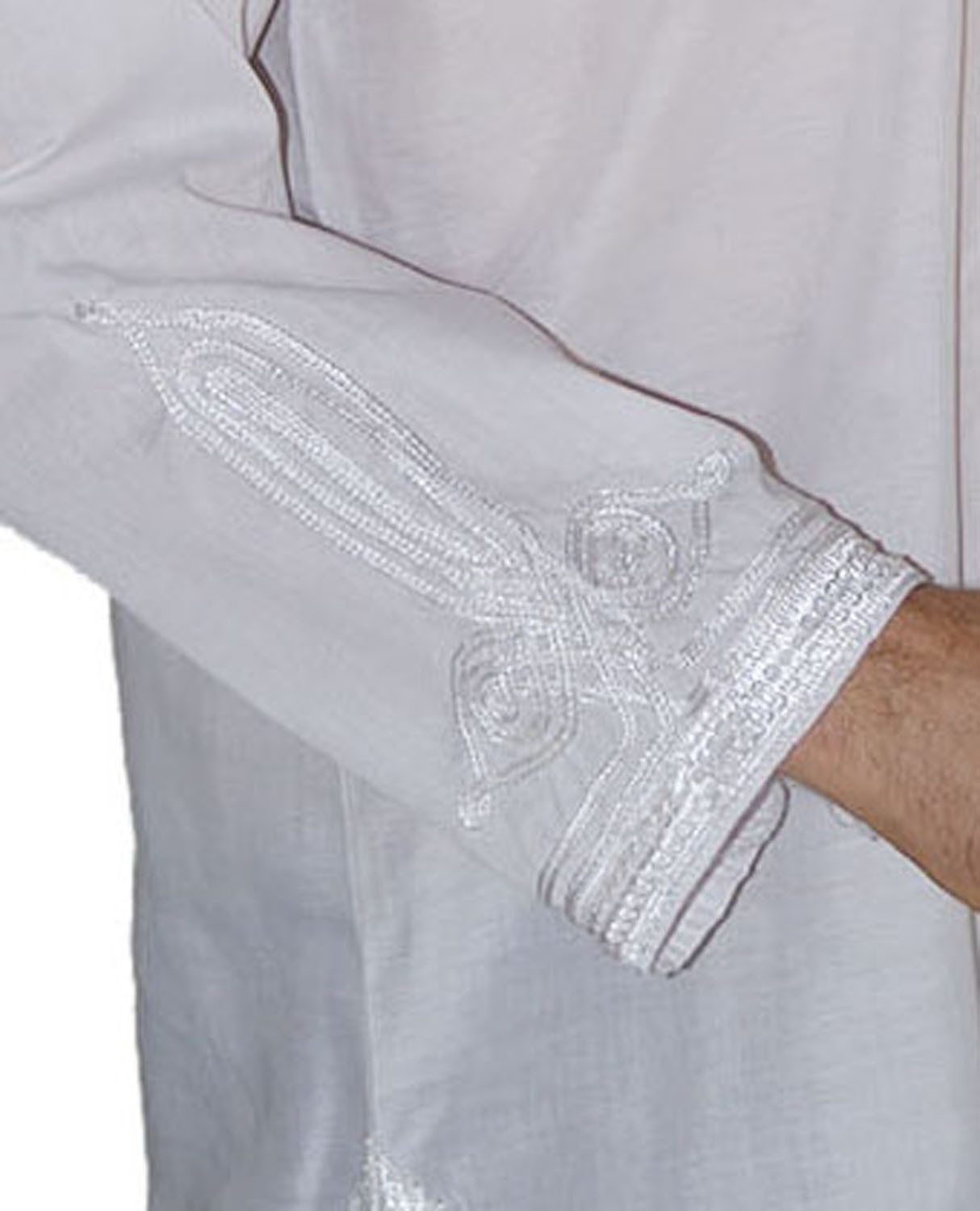 Moroccan Men Tunic Shirt Cafan Casual Handmade Embroidered Cotton X- Large White