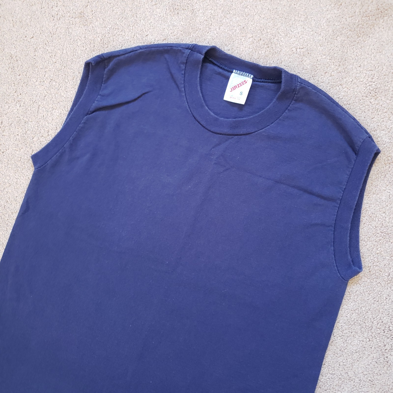 Vintage 90s Jerzees Blue Blank Sz Small USA Made Mens Tank Top Plain Sleeveless