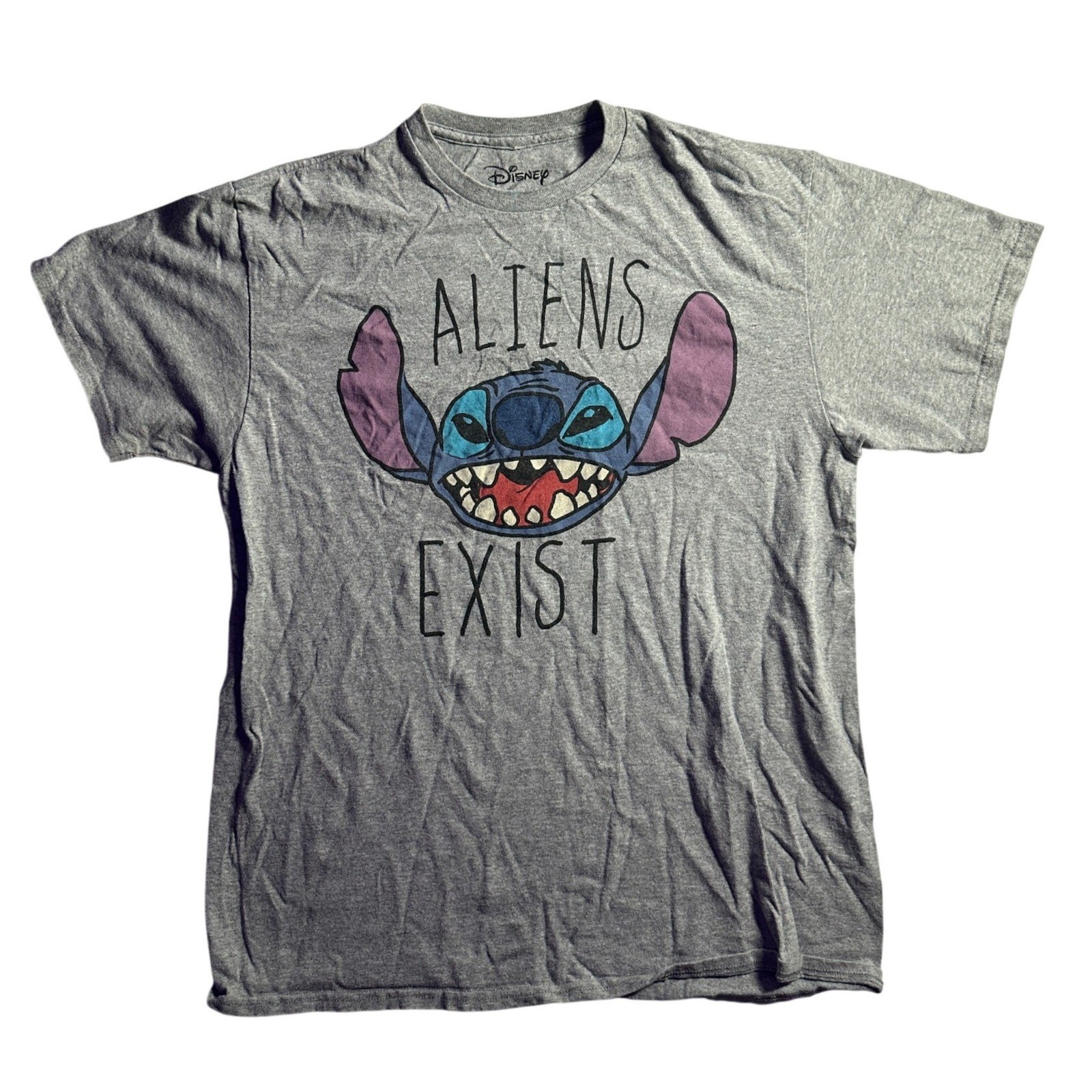 Disney Lilo & Stitch Aliens Exist Shirt Mad Engine Gray Large Stitch Face