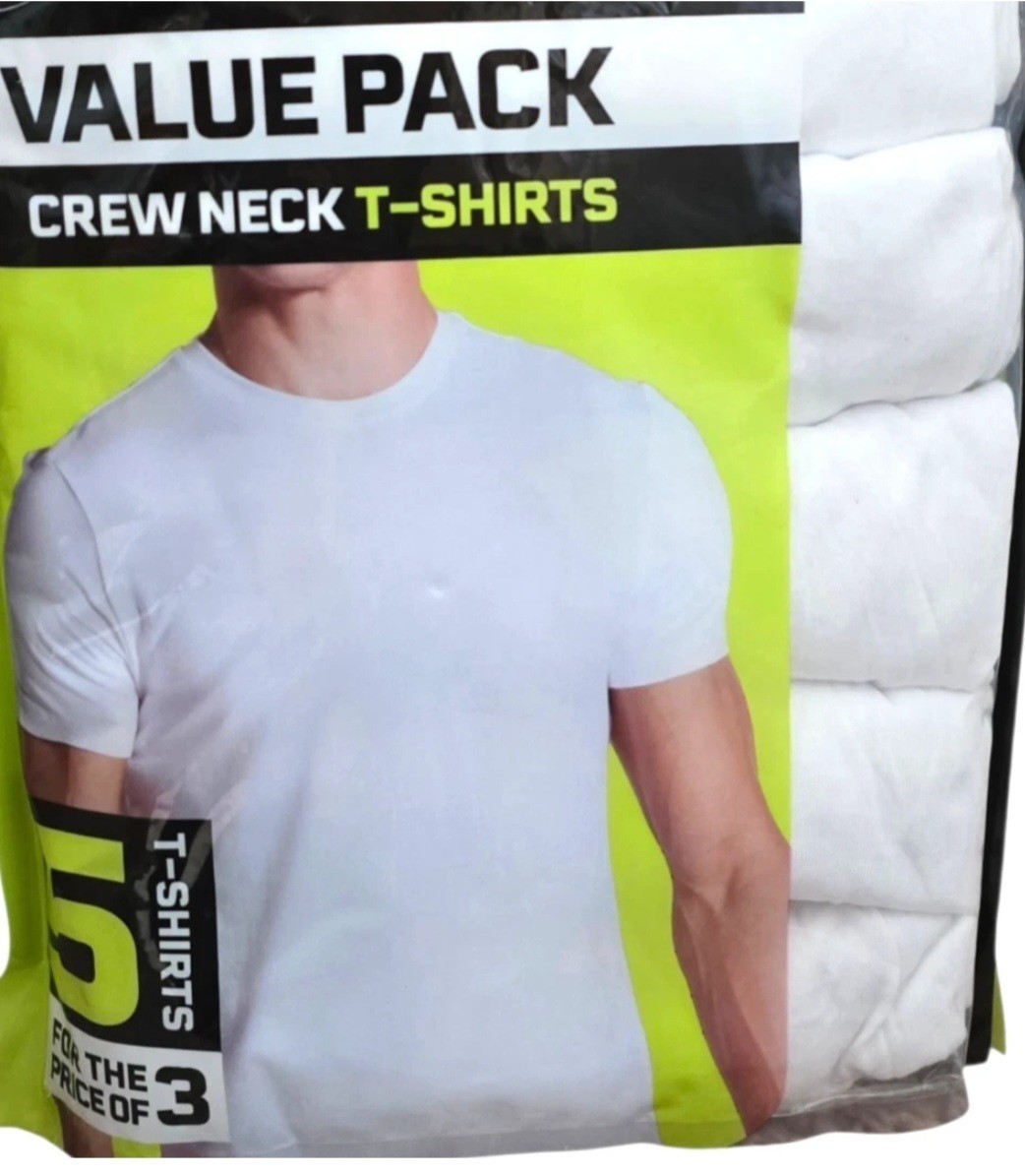 BUM 5x Value Pack Men’s T-shirts, Cotton, White, Size XL