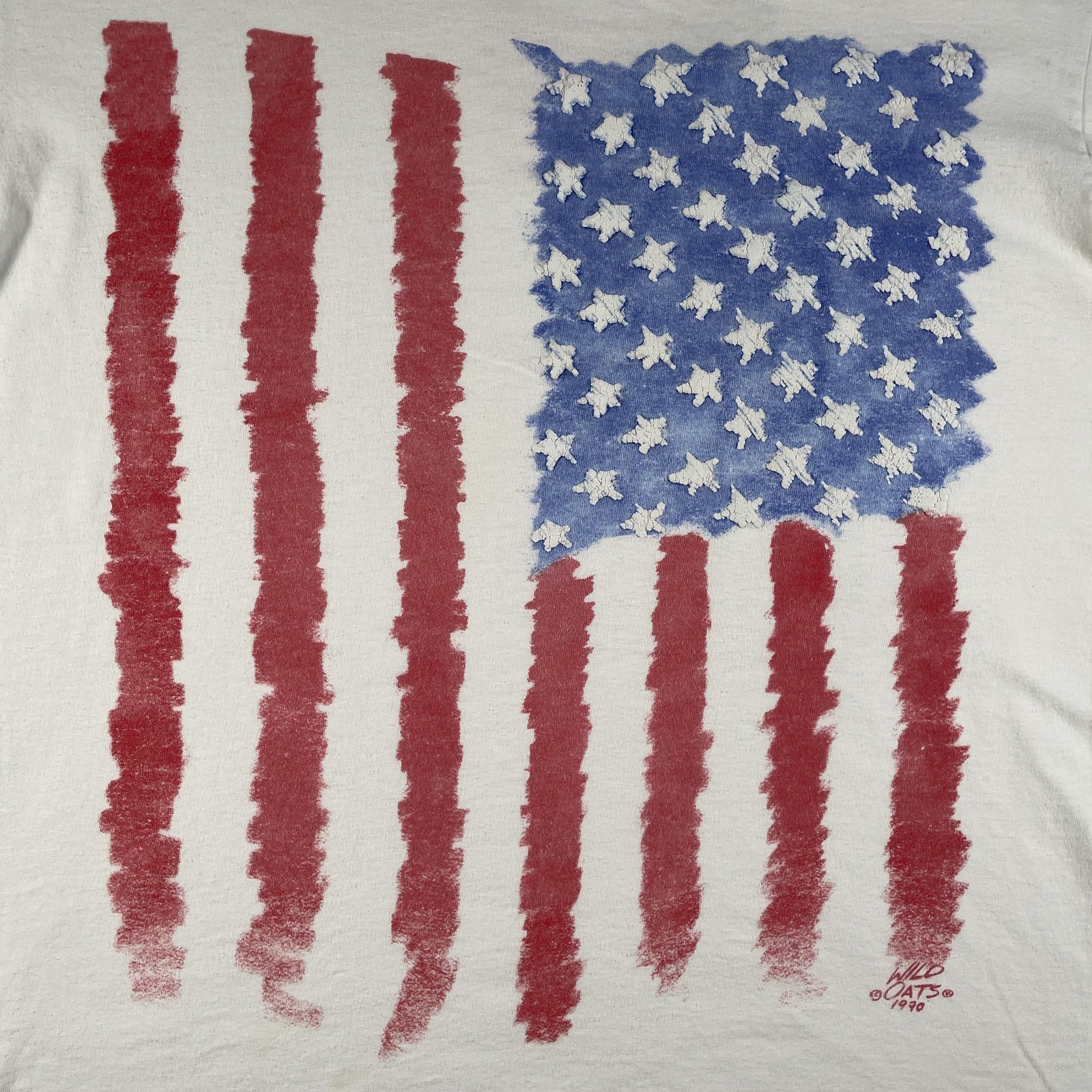 Vintage American Flag Graphic Shirt Mens XL White Stedman Wild Oats 1990s USA