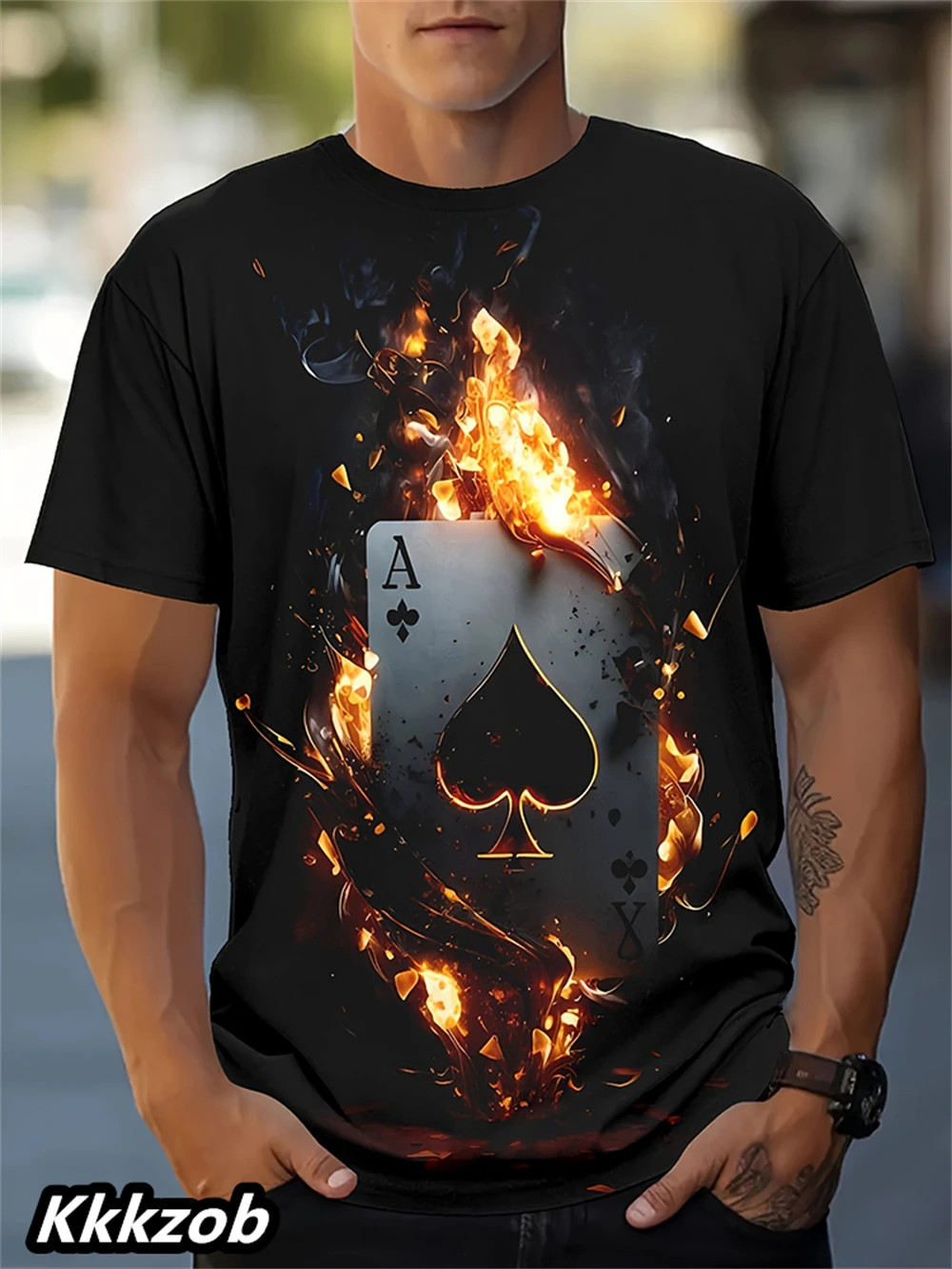 Mens Lion Print Short Sleeve Crew Neck T-Shirt Soft Breathable Casual Wear.