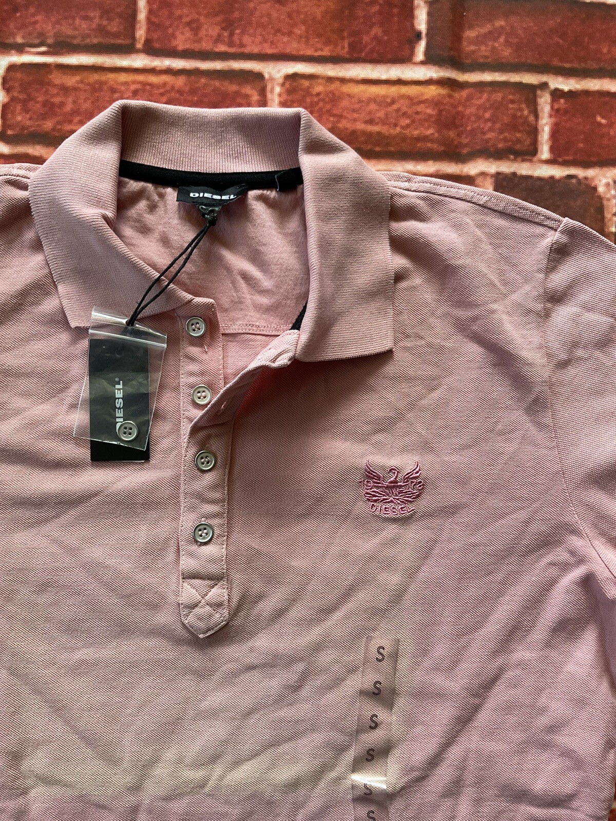 $98 Diesel Men’s T-Night Short Sleeves Polo Shirt In Pink Size S