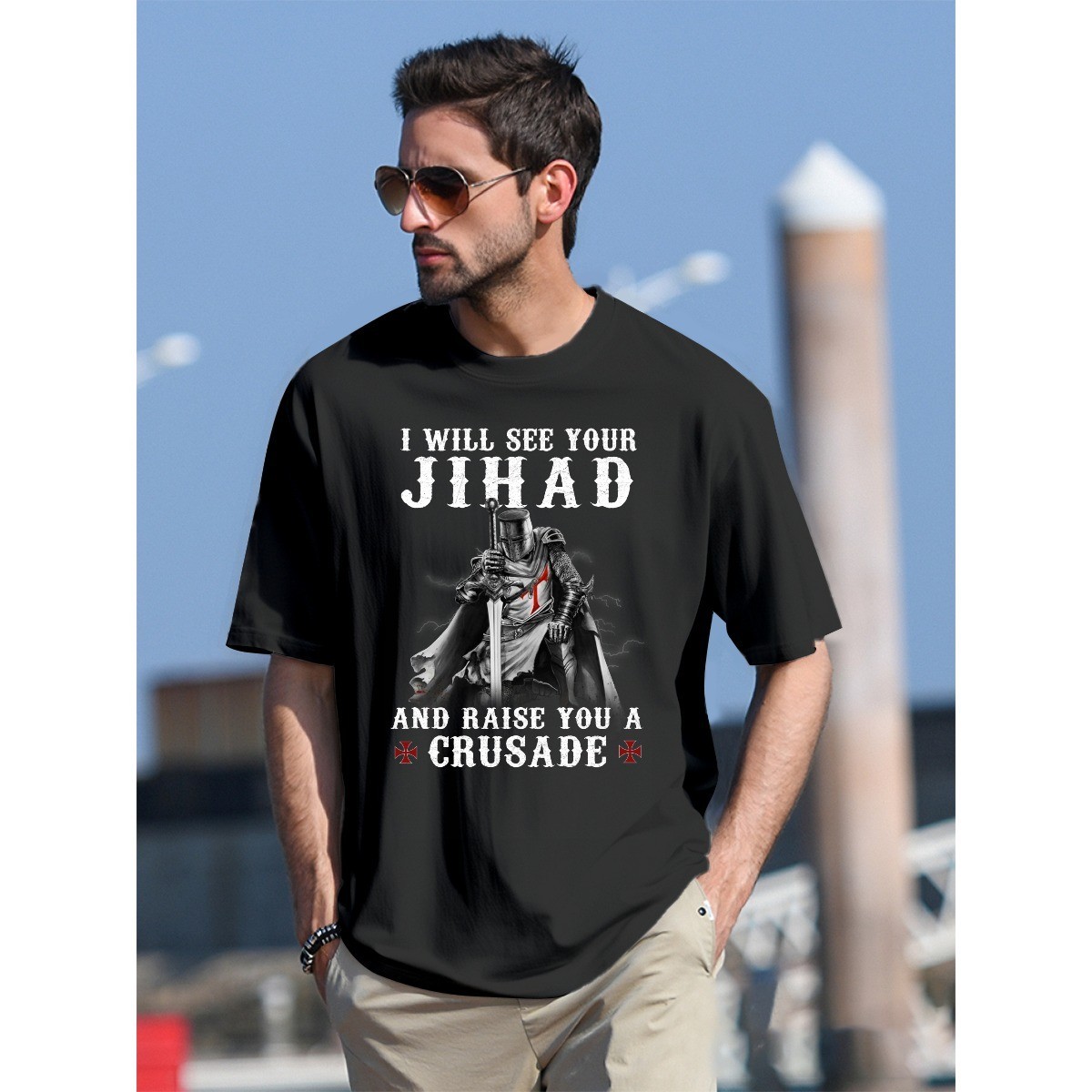 Knight Templar T-Shirt See Your Jihad Raise A Crusade Christian Warrior Of God