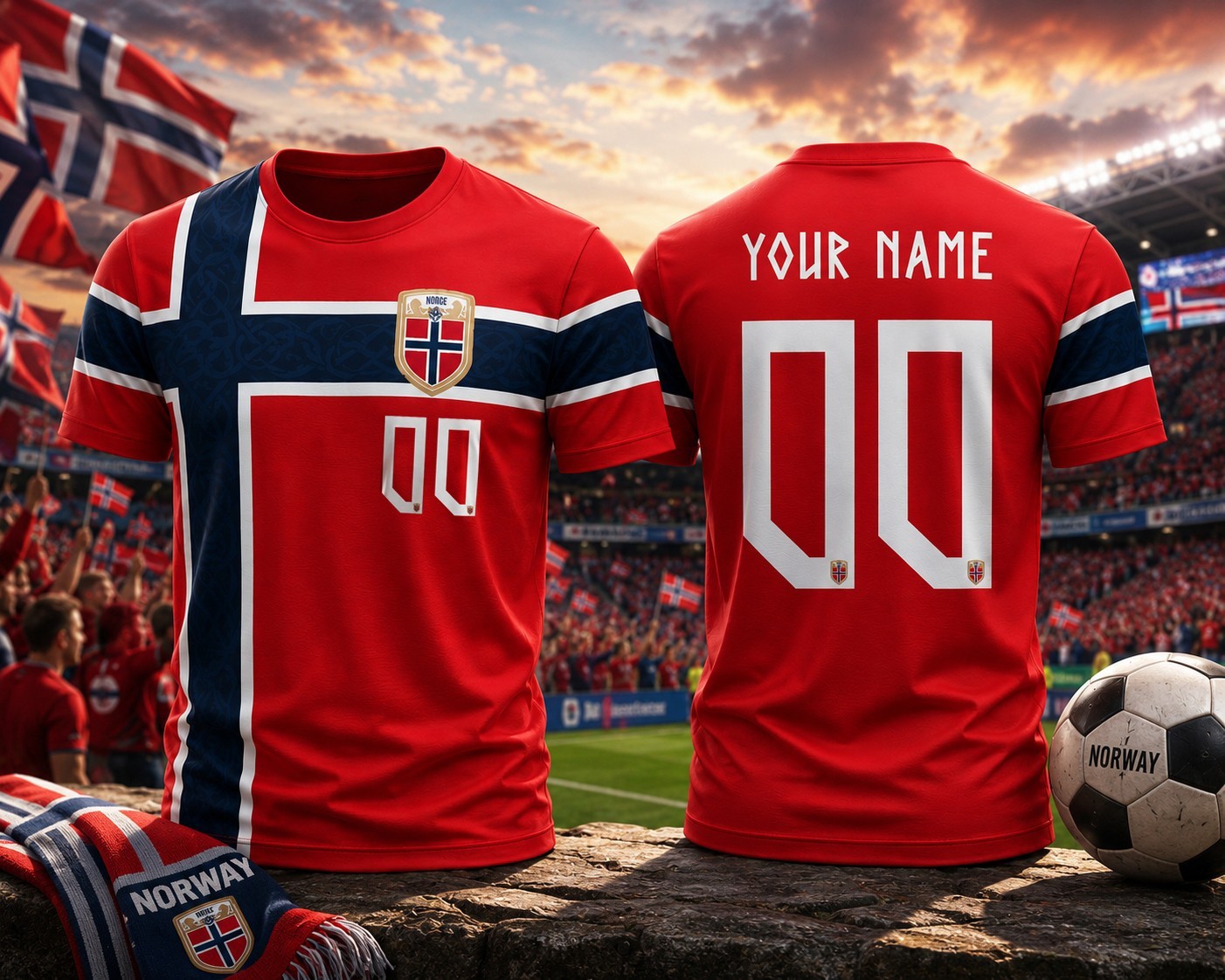 HOT! Custom Nor.way 2026 World Soccer Name & Number Players Gift Fan All Size