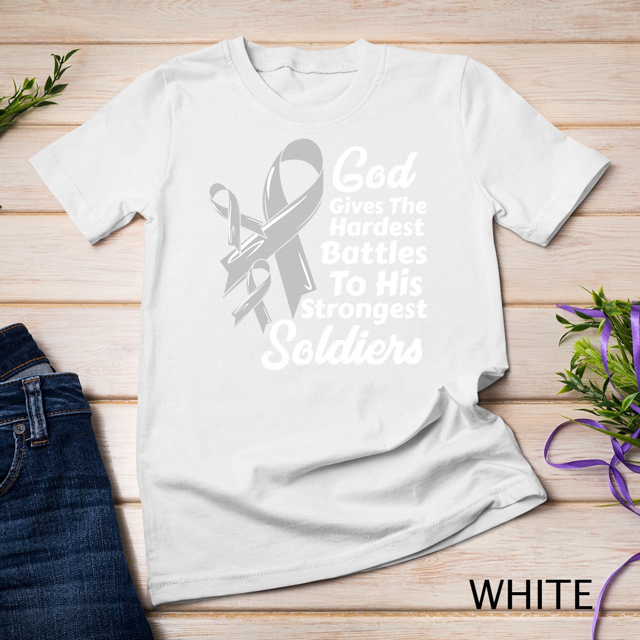 Brain Cancer Awareness Ribbon Fight Chemo Faith Soldiers God Unisex T-shirt