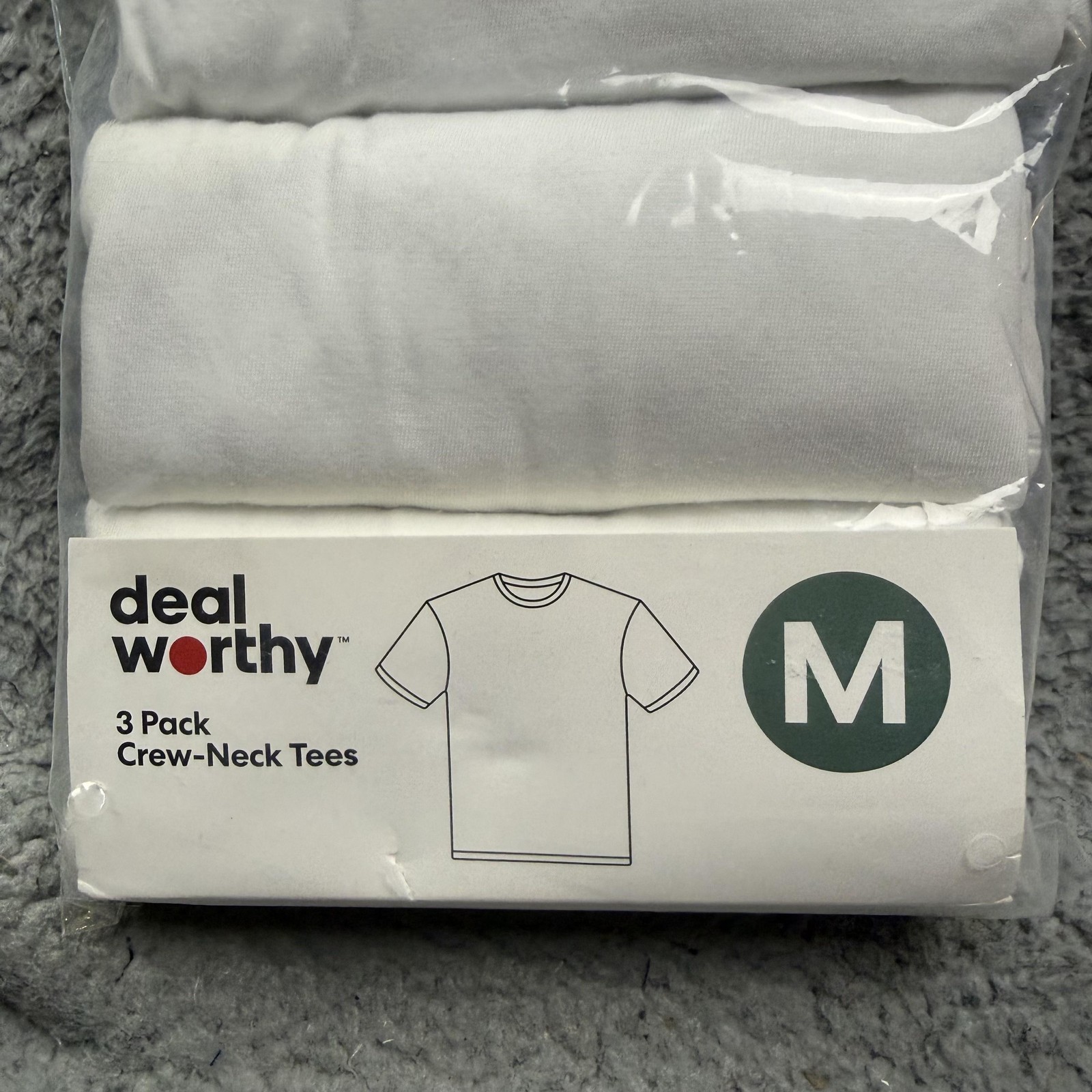 Deal Worthy Shirt Mens Medium White 3 Pack Crew Neck Tees Undershirts Multipack