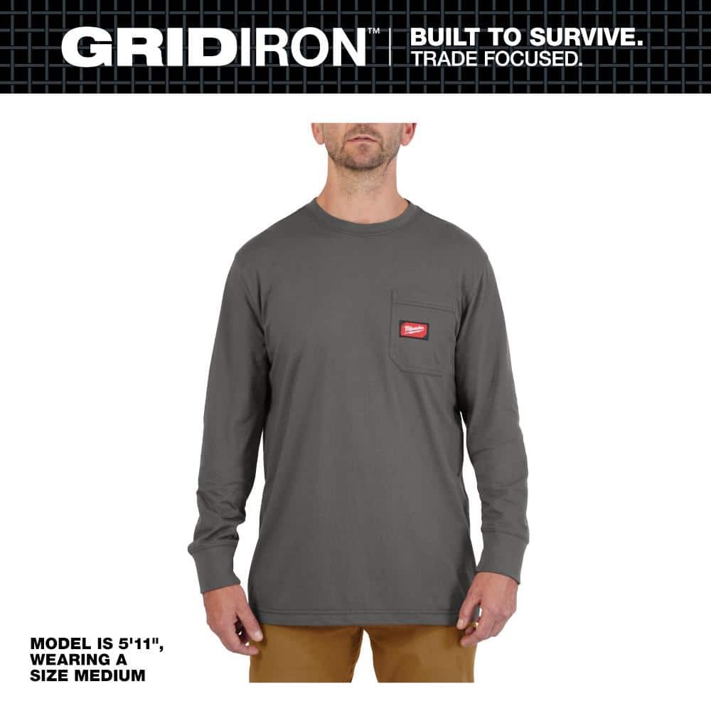 Milwaukee Men’s X-Large Gray GRIDIRON Cotton/Polyester Long-Sleeve T-Shirt