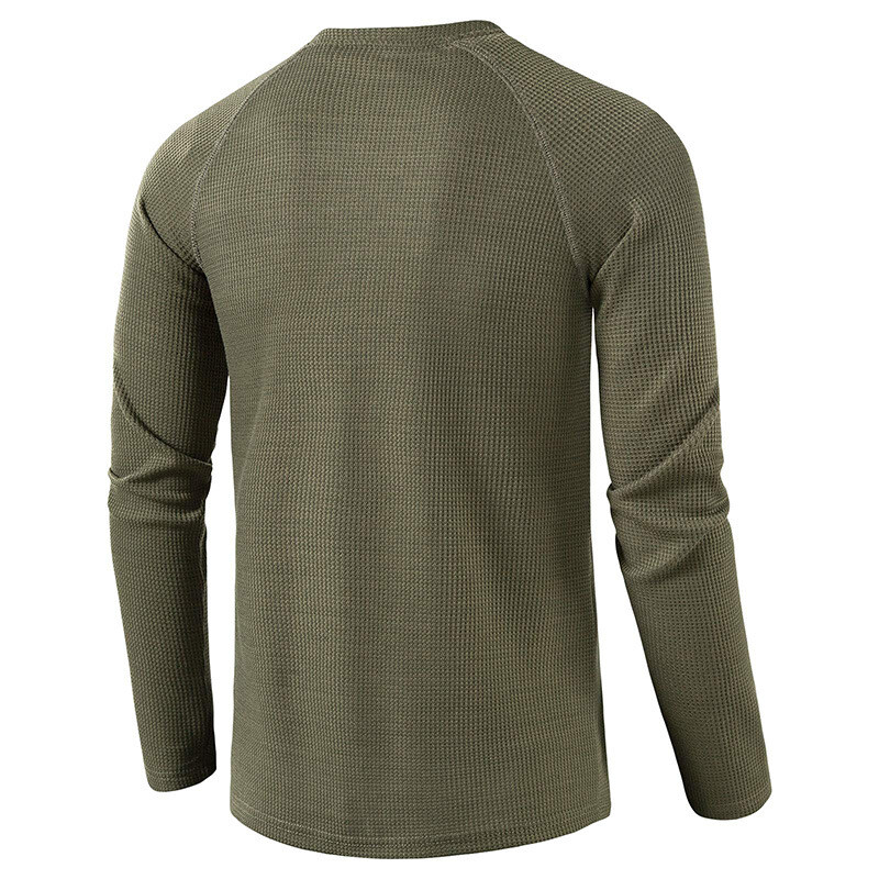 Mens Casual Henley T-shirt Solid Slim Fit Button Pullover Long Sleeve Tops Tunic