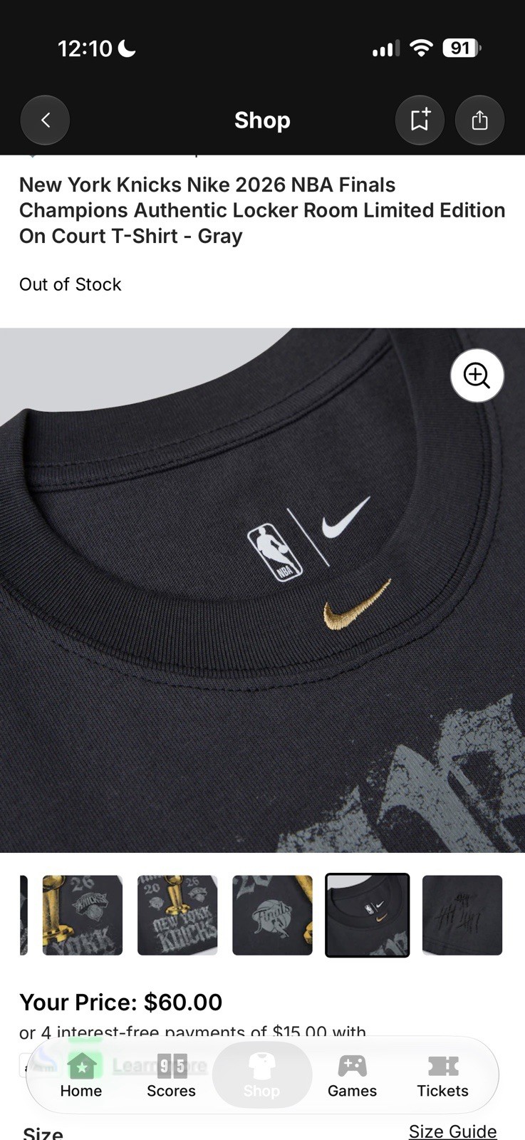 Nike New York Knicks 2026 NBA Finals Champions Limited T-Shirt Gray 2XL