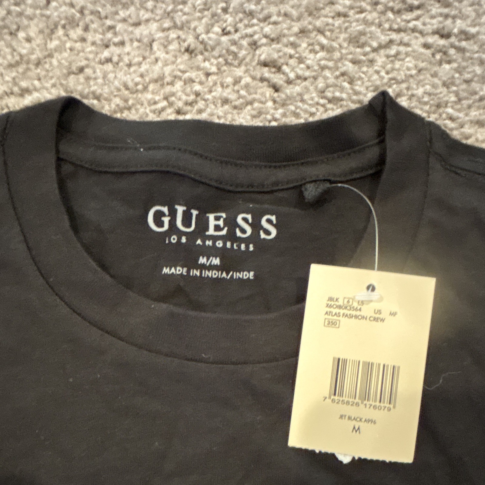 GUESS Atlas Fashion Crew Men’s Black Logo Cotton Jersey Crew Neck T-Shirt M