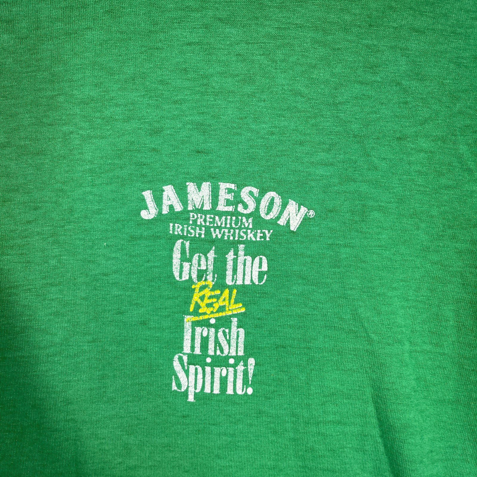Vintage Jameson Whiskey T Shirt Adult Large Green Distressed Faded Thin USA 80’s