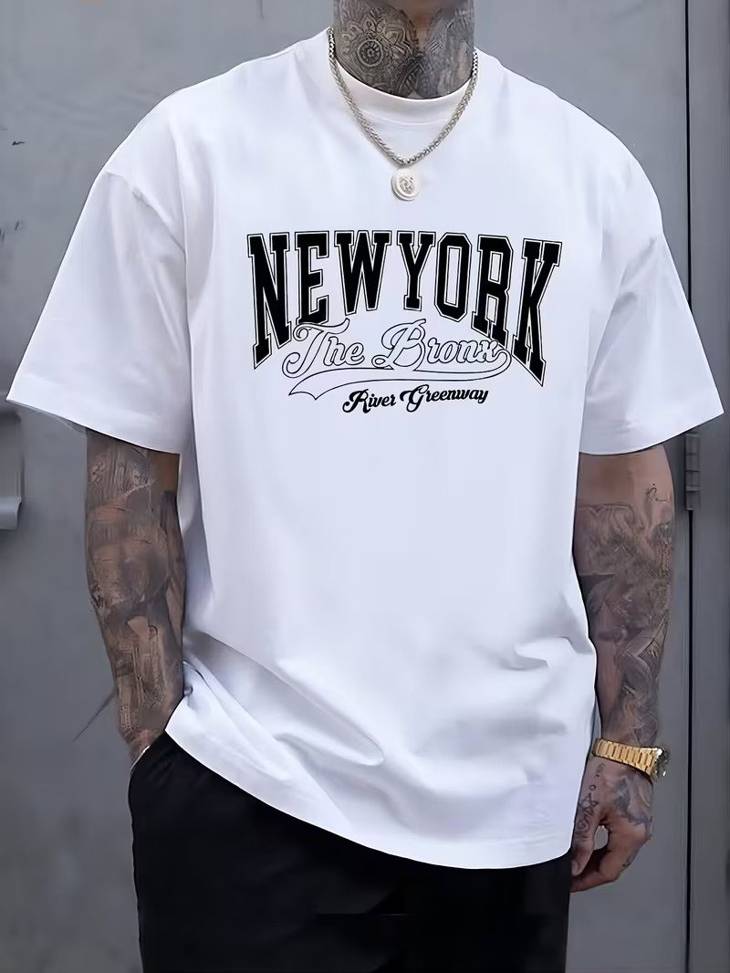 Mens New York Letter Print T Shirt Casual Short Sleeve Crew Neck Summer Tee Top