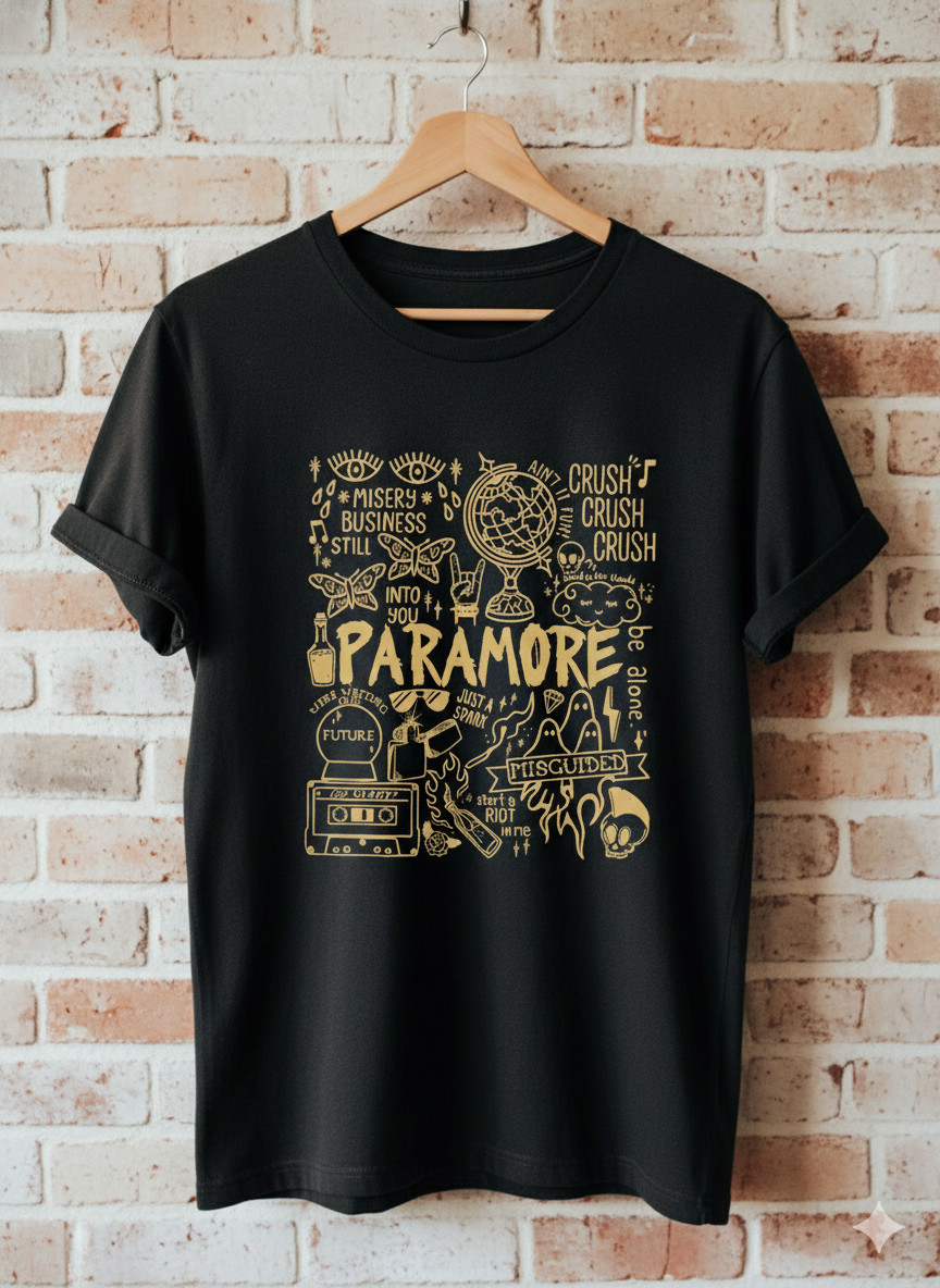 Paramore Lyrics Collage Graphic T-Shirt Black Color Alternative Rock Tee – S439