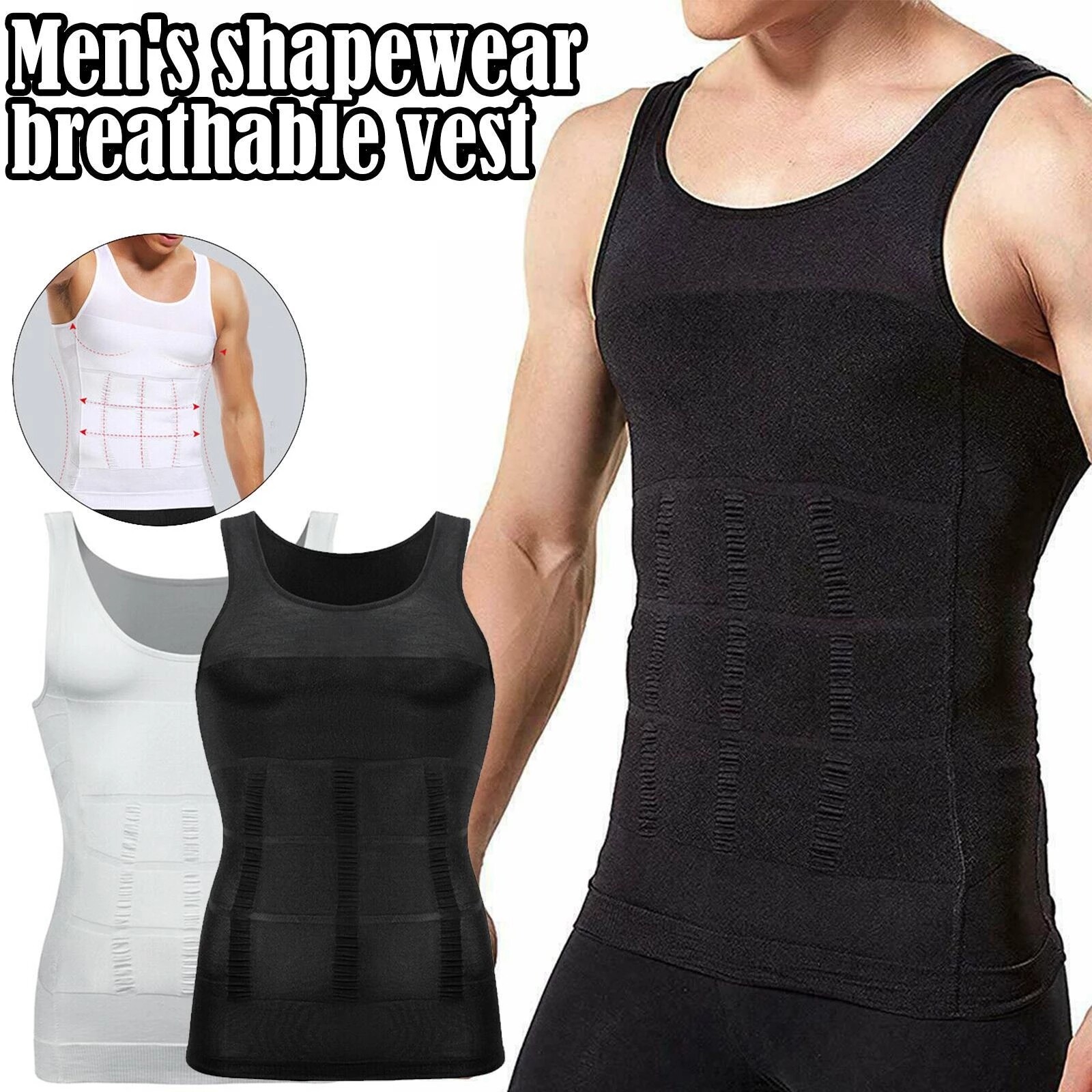 Men Slim Shirt Body Slimming Tummy Shaper Control Belly Underwear Vest Girdle US