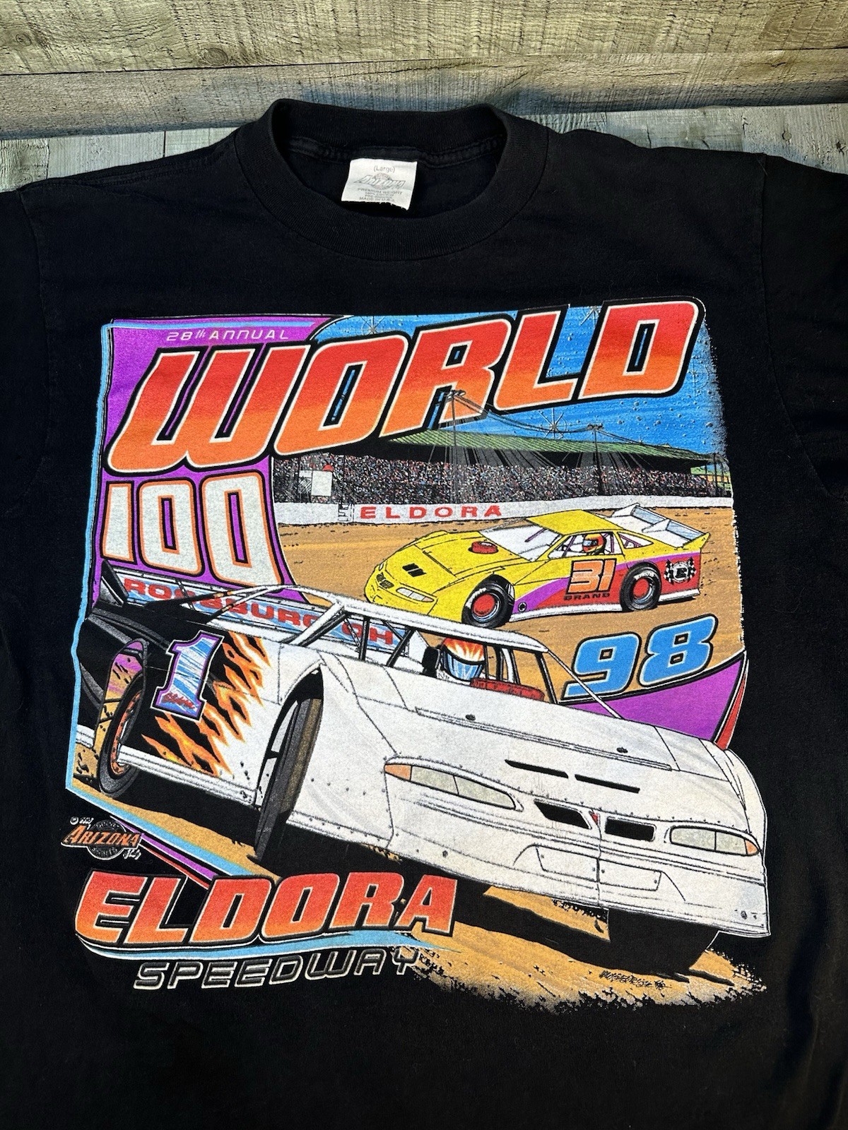 VTG 1998 World 100 Eldora Speedway Racing Tee USA Dirt Track Large