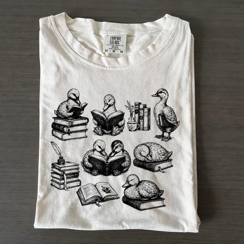 Vintage Duck Reading Comfort Tee Book Lover Librarian Shirt