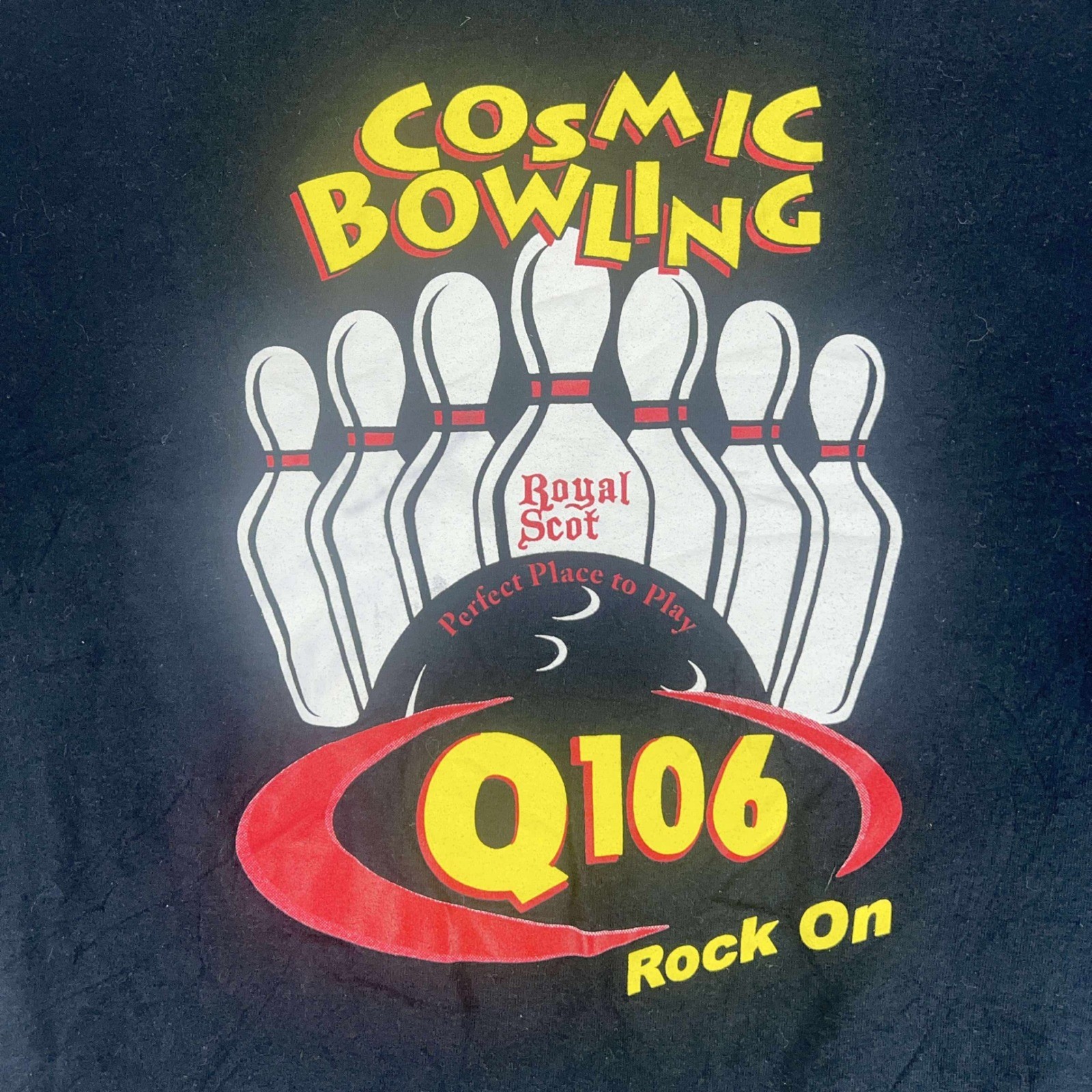 Gildan Cosmic Bowling T-Shirt Royal Scot Q106 Rock On Graphic Tee L