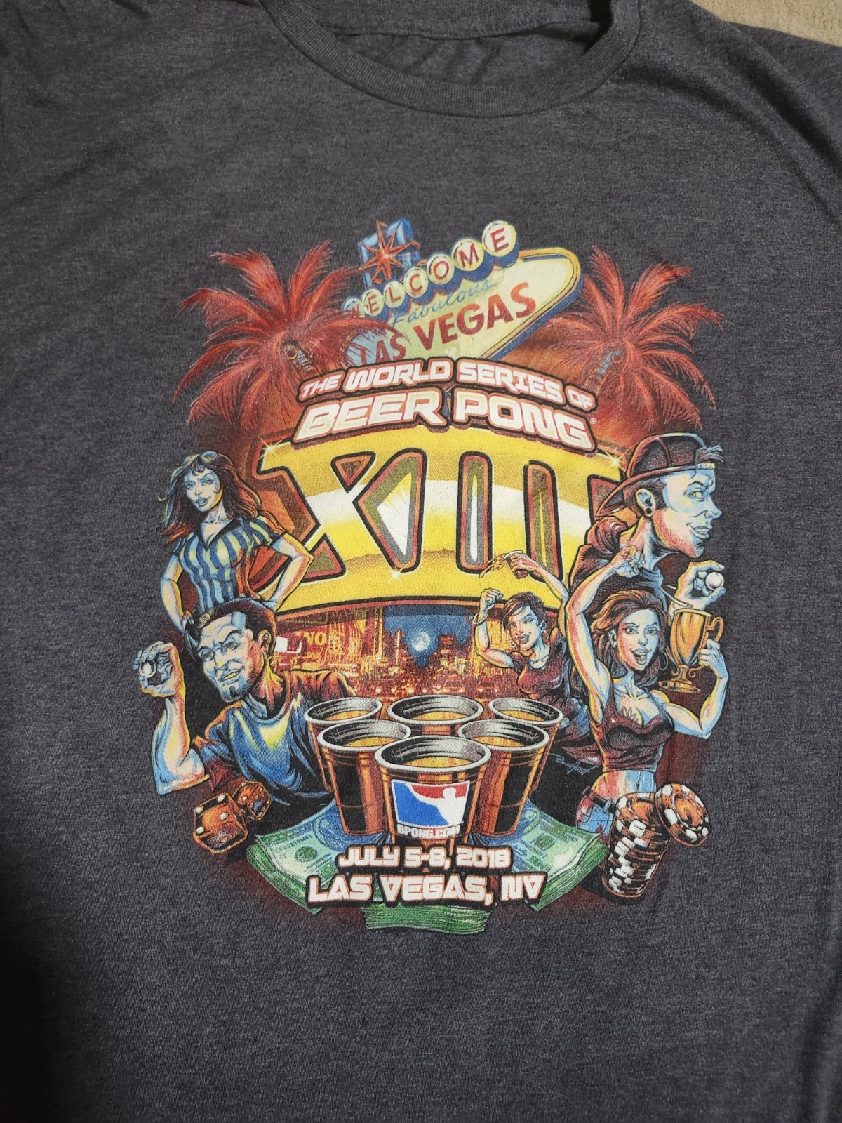 World Series Beer Pong T Shirt Large XL Las Vegas 2018 Gray Games cotton poly