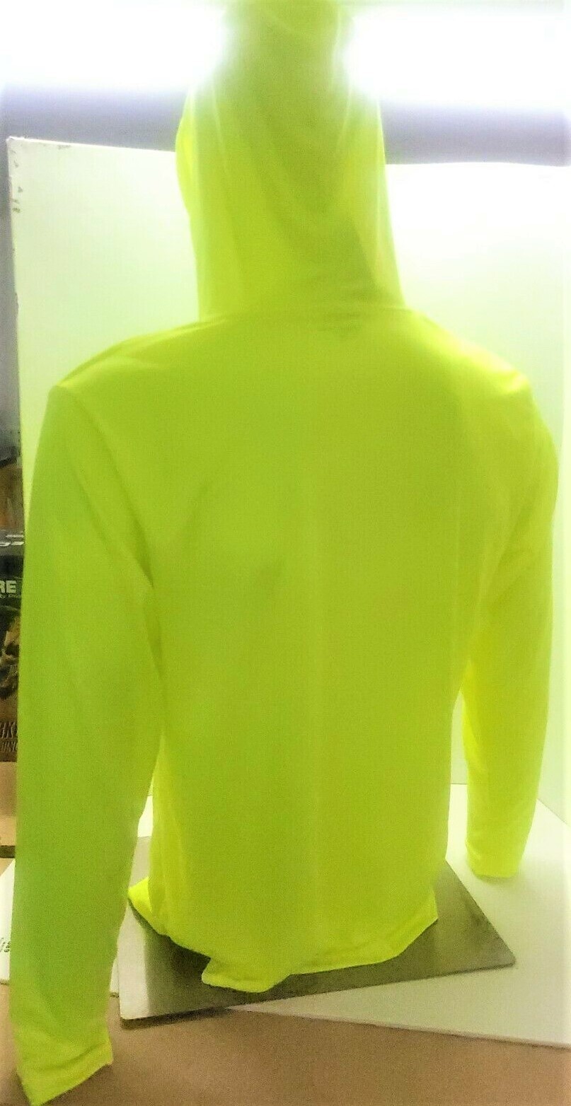 Neon Yellow Long Sleeve Safety Shirt With Hoodie, Polyester Birdeye mesh fabric