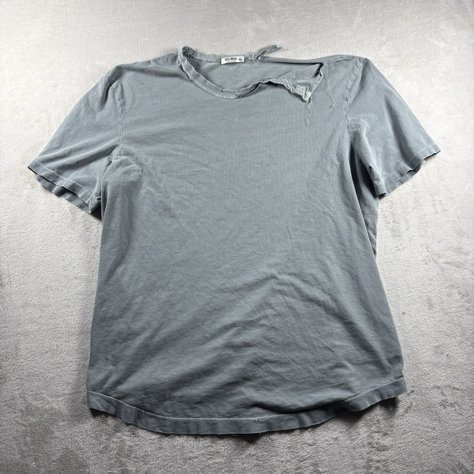 Buck Mason Men’s 2XL Blue T shirt Made in USA Distressed Vintage Style #7A