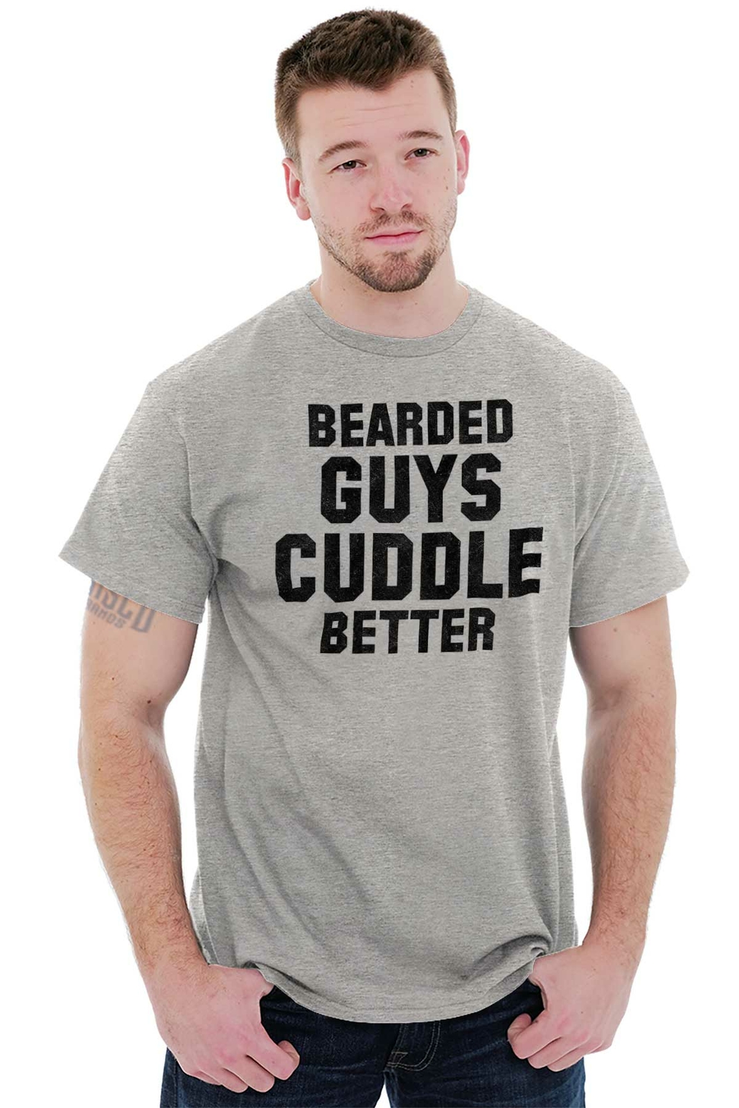 Bearded Guys Cuddle Better Funny Beard Humor Mens Casual Crewneck T Shirts Tees